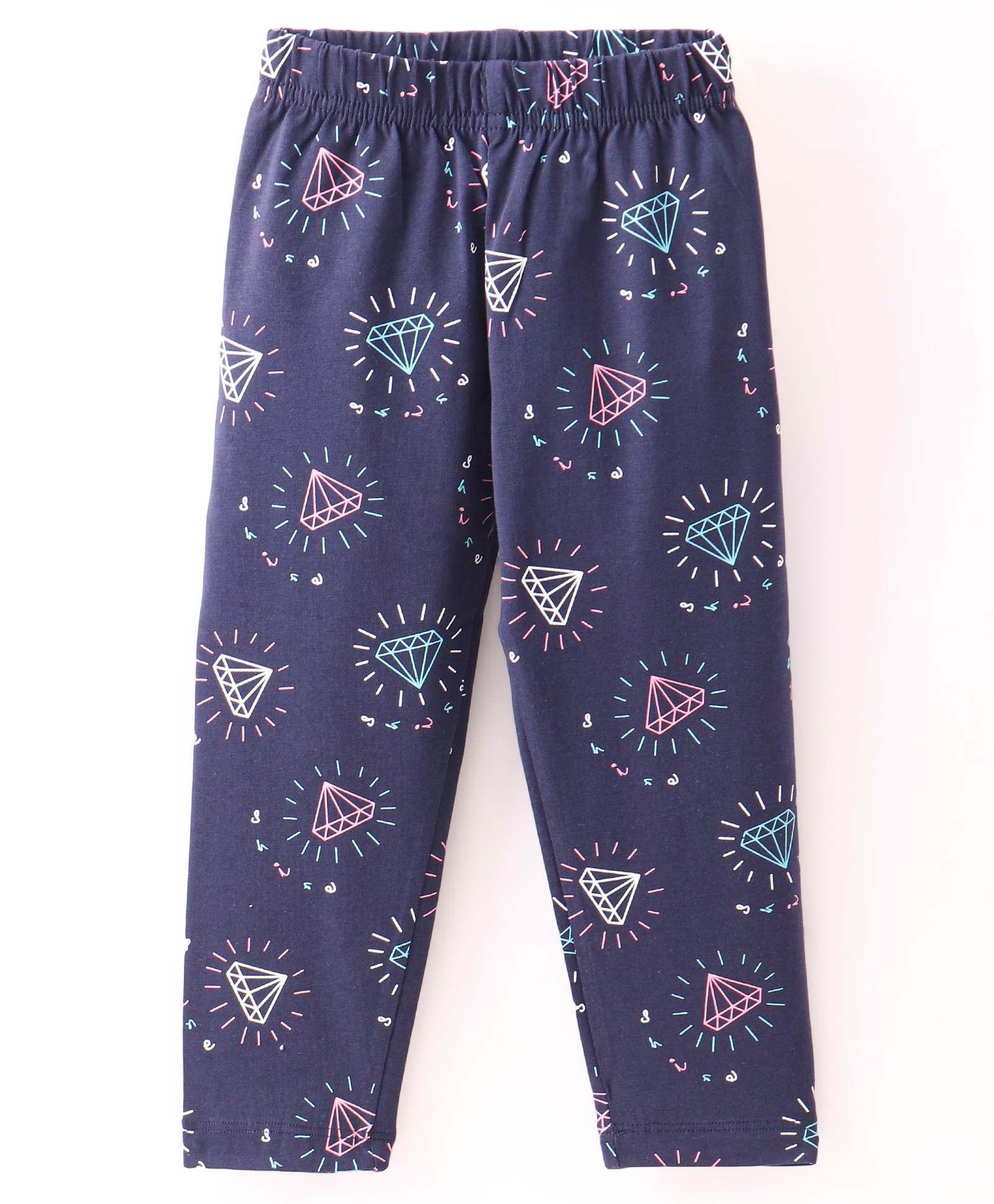 Doreme Cotton Single Jersey Knit Full Length Leggings Diamond Print - Blue-picture-25