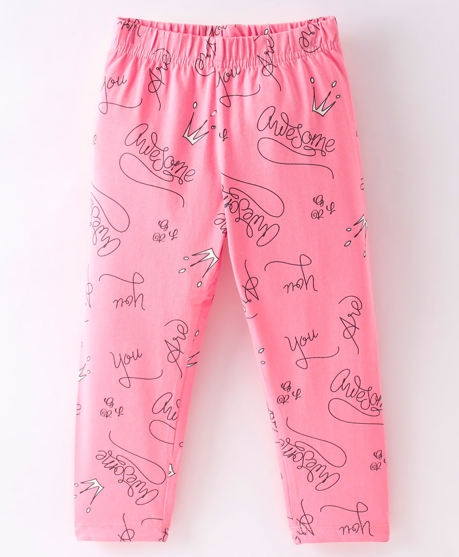 Doreme Cotton Single Jersey Knit Full Length Leggings Text Print - Neon Pink-picture-27