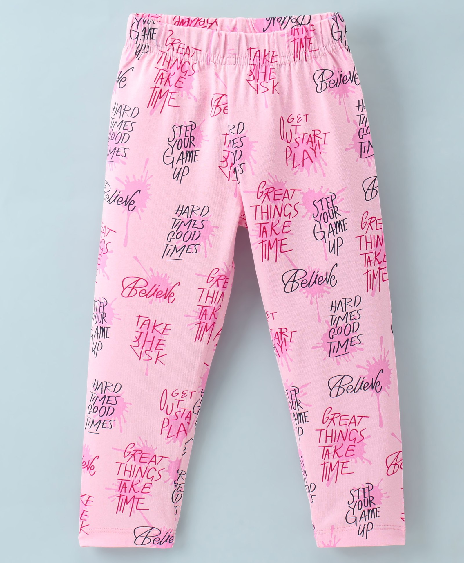 Doreme Cotton Single Jersey Knit Full Length Leggings Text Print - Baby Pink-picture-24
