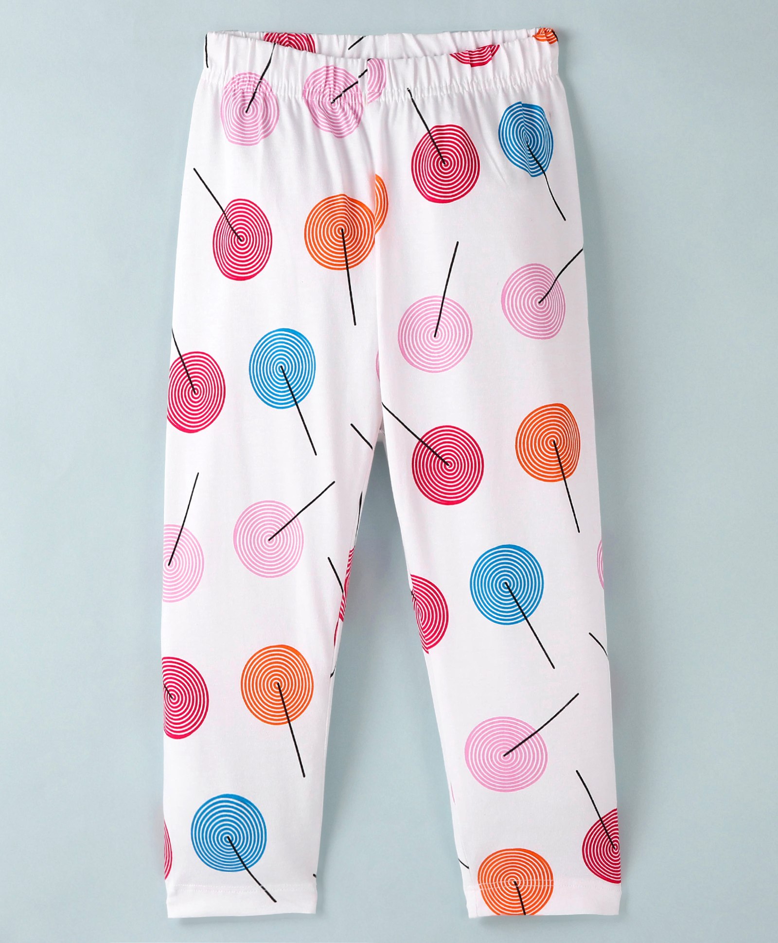 Doreme Cotton Single Jersey Knit Full Length Leggings Lollipop Print - White-picture-17