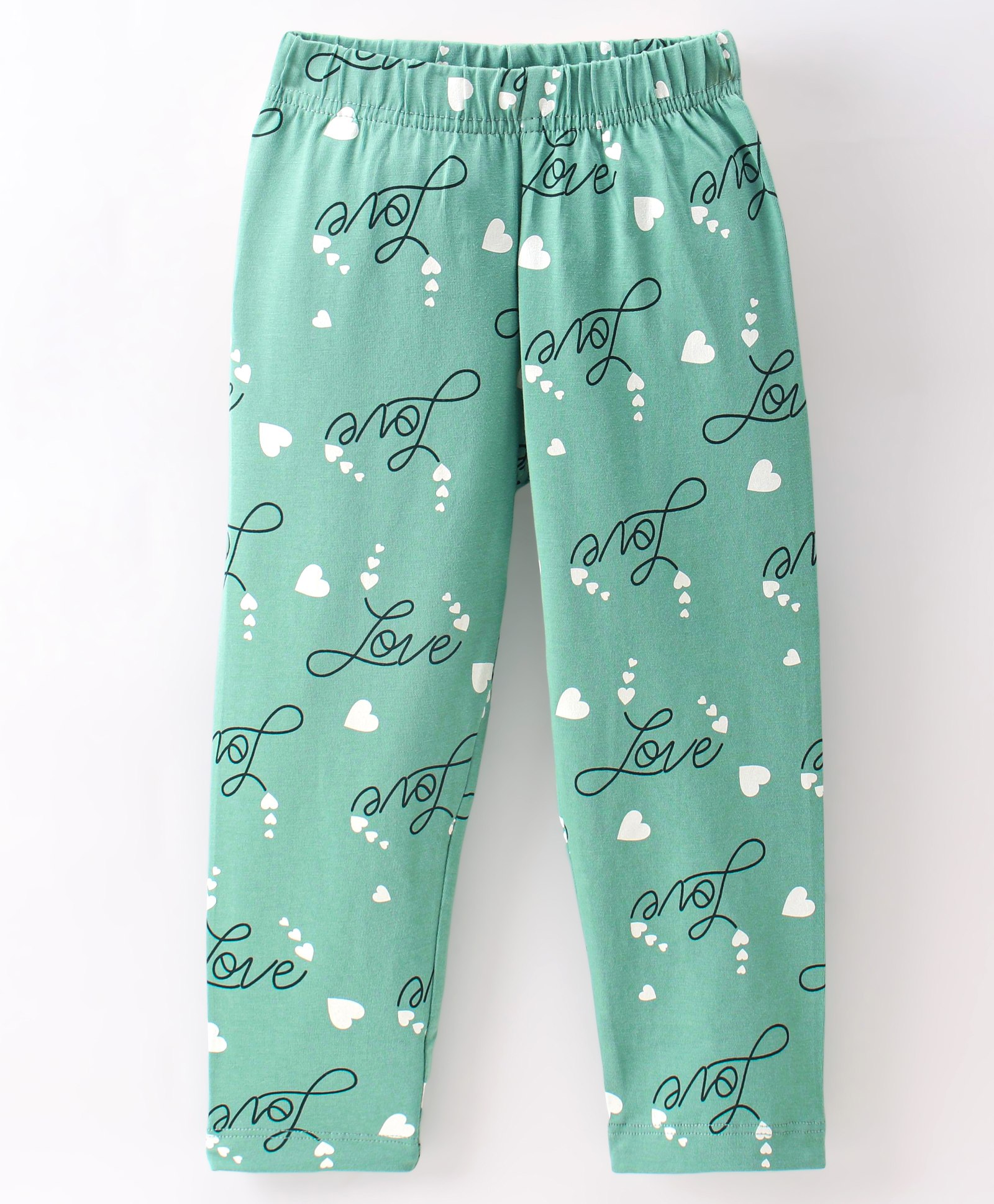 Doreme Cotton Single Jersey Knit Full Length Leggings Heart Print - Green-picture-18