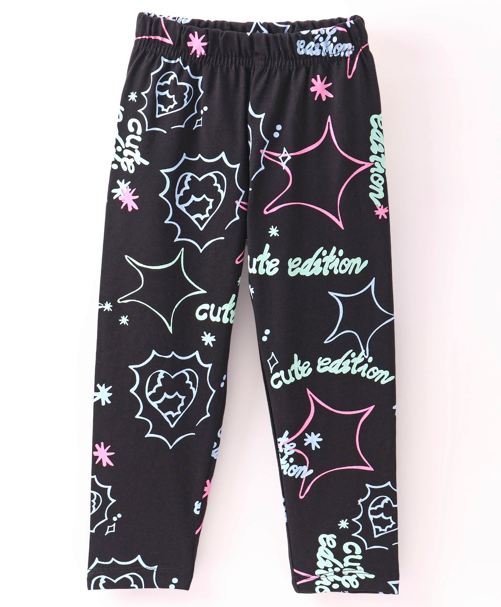 Doreme Cotton Single Jersey Knit Full Length Leggings Heart Print - Black-picture-12