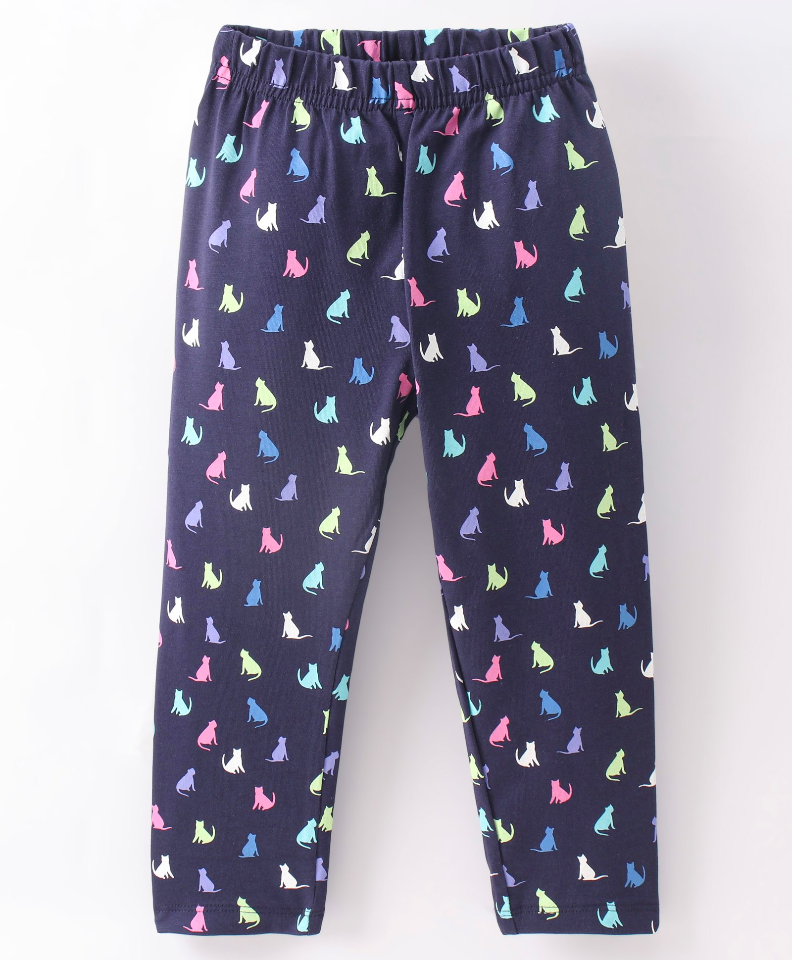 Doreme Cotton Single Jersey Knit Full Length Leggings Kitty Print - Oxford Blue-image-3