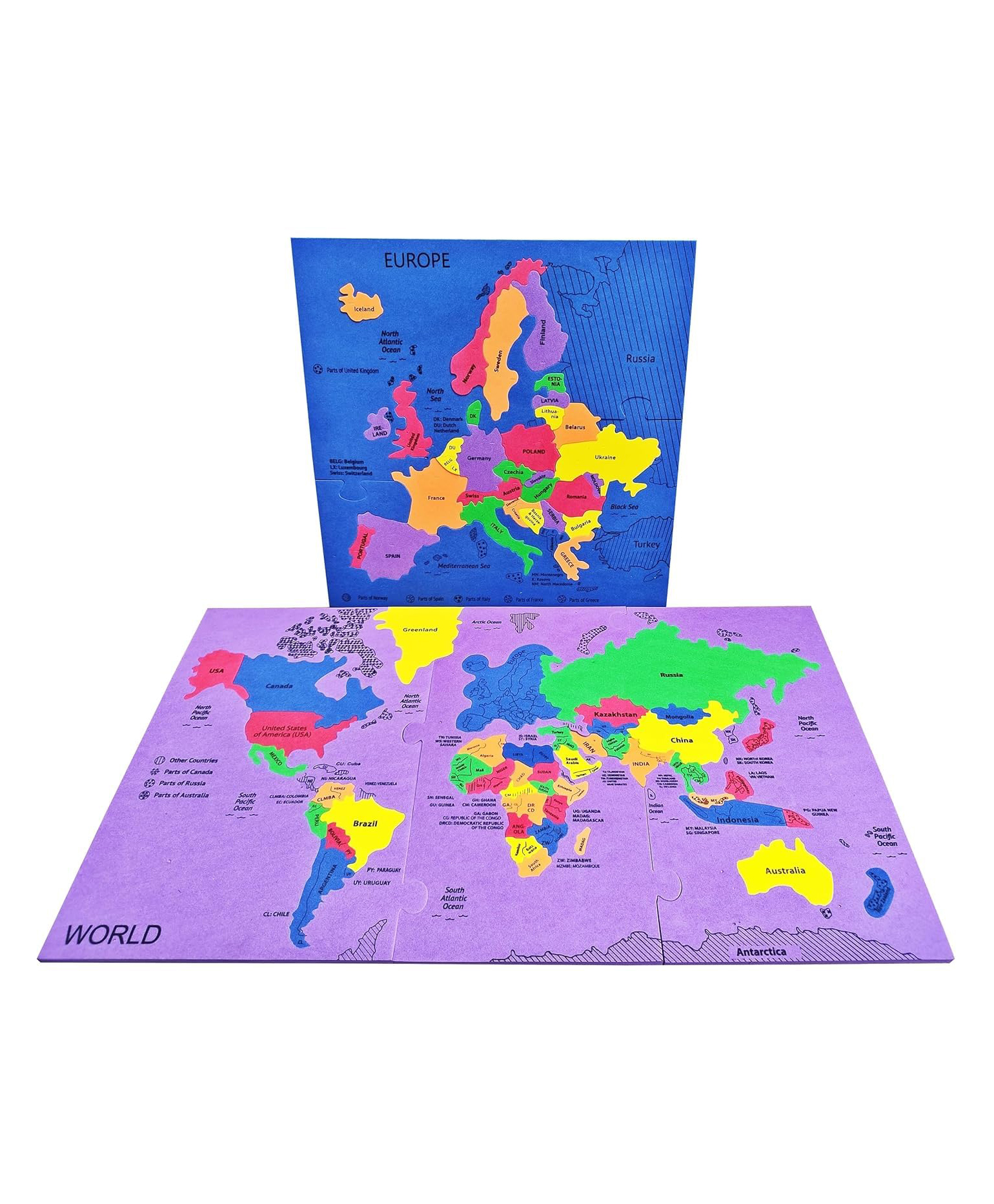 Muren  Interlocking 2 in 1 World & Europe Counties Capital Puzzles with Flags Early Learning Education Mind Games-Multicolor(Color May Vary)-image-19