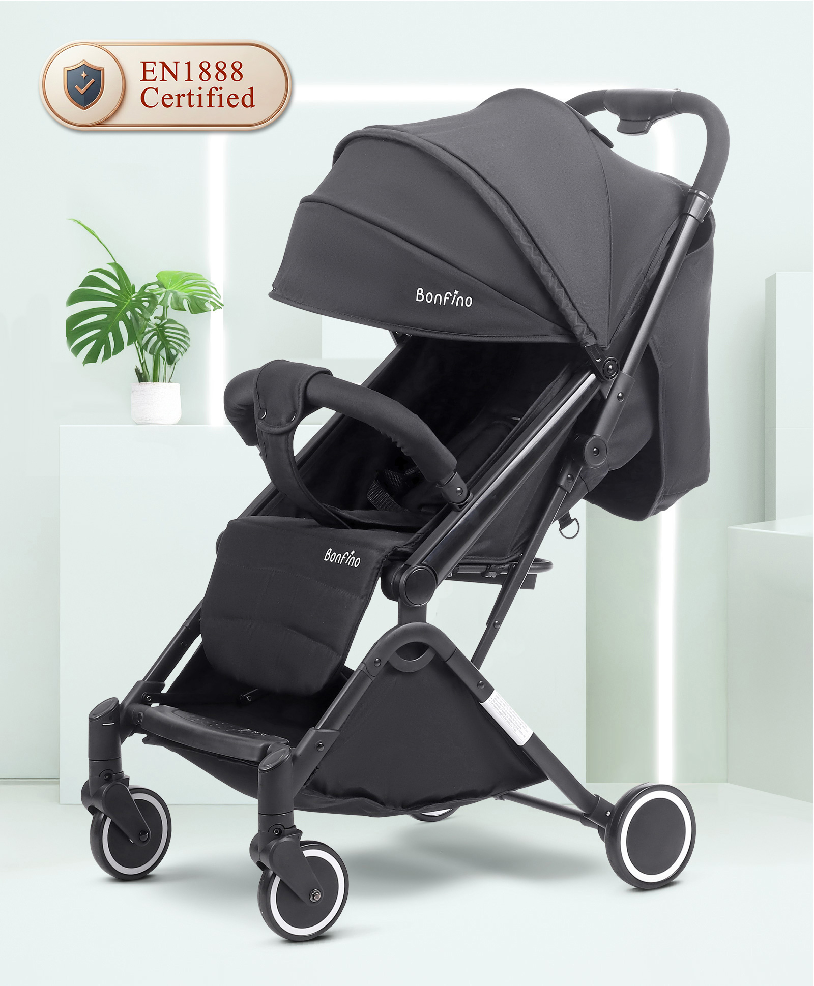 Bonfino Feather Lite Cabin Stroller with Linen Fabric and Compact Tri-fold - Black-picture-20