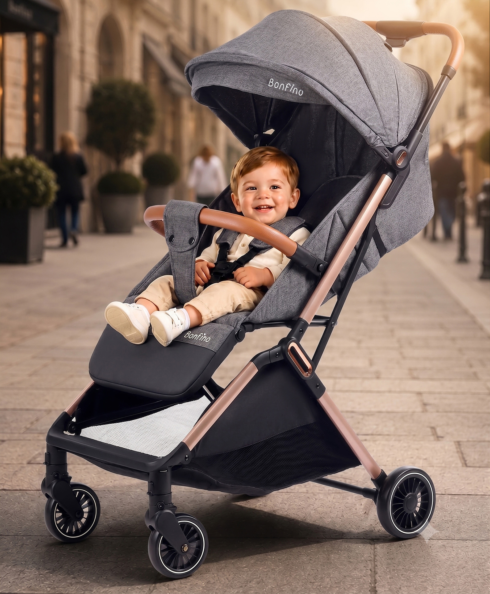 Bonfino AirLuxe Cabin Stroller with Linen Fabric and Compact Tri-fold - Grey-picture-27