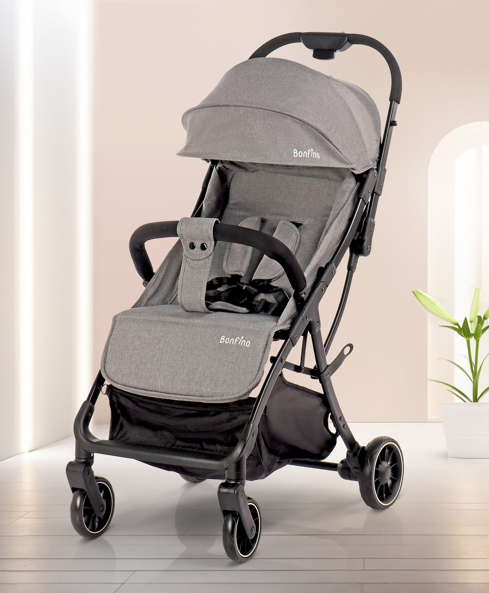 Bonfino Aero Lite Baby Cruiser with Concealed Link Brake and Single Hand Fold - Grey