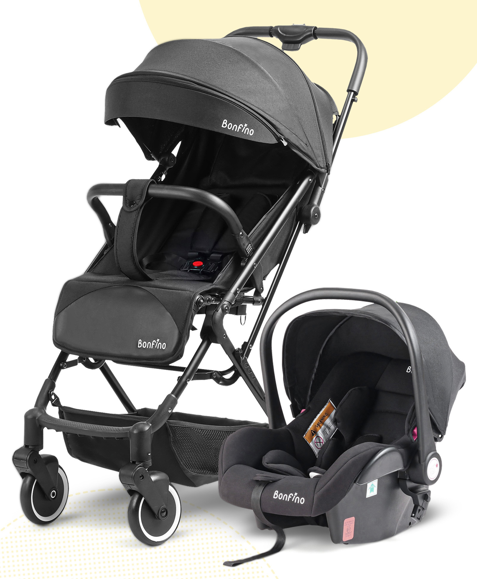 Bonfino Carry Cruise Travel System with Premium Linen Fabric and Concealed Link Brake - Grey