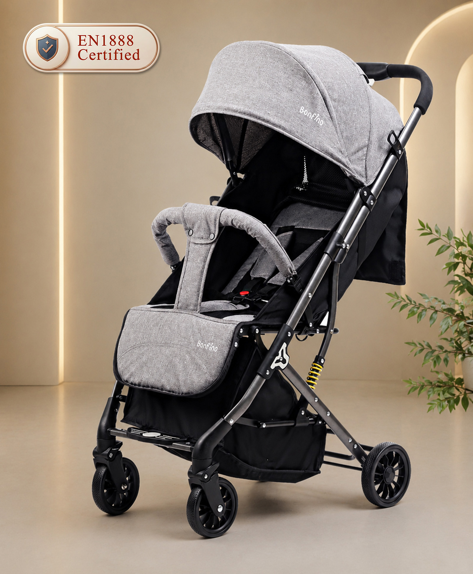 Bonfino Breeze Lite Stroller with Linen Fabric and Reversible Handle - Grey-picture-18