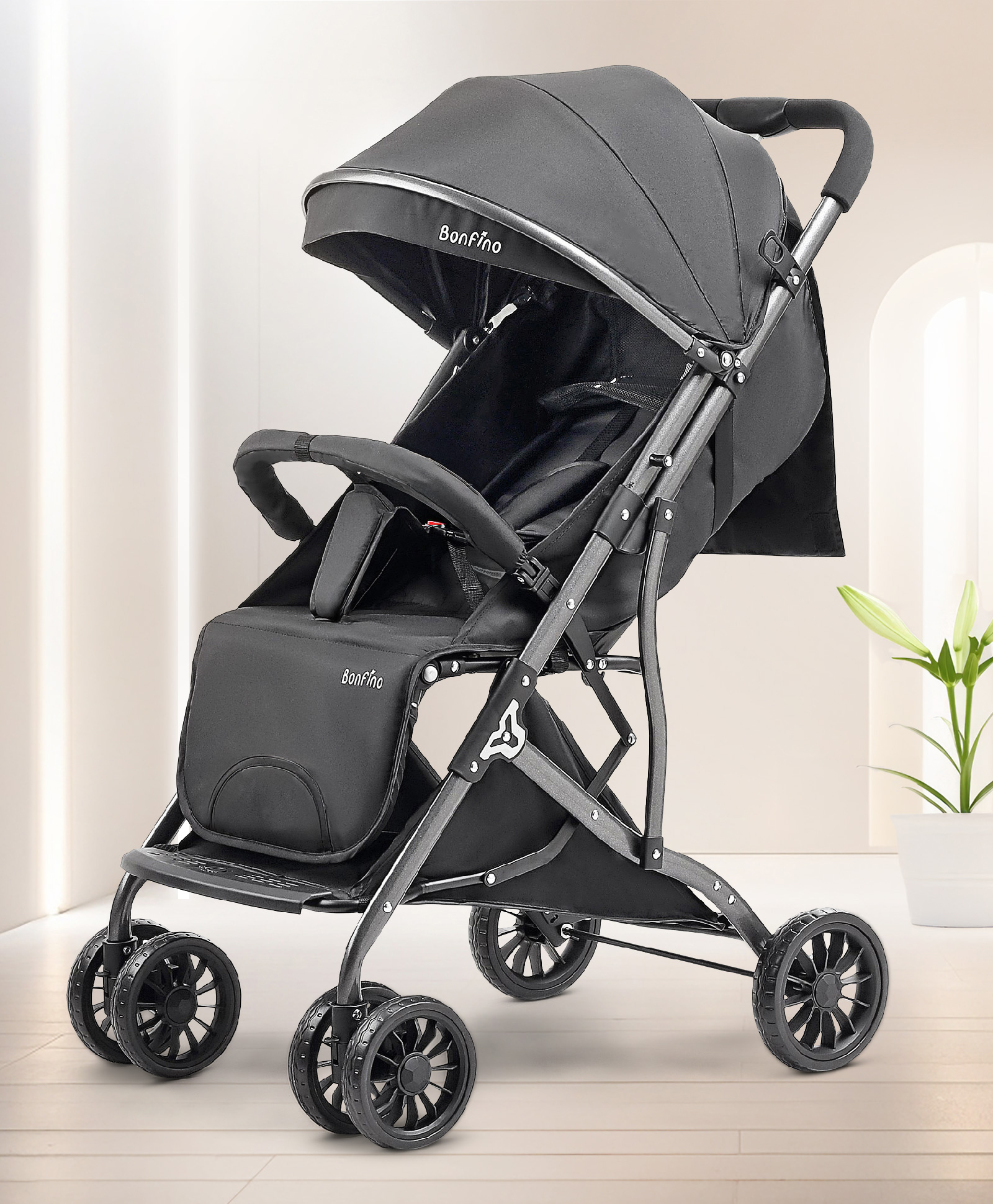 Bonfino Duo Tag Premium & Compact Fold Stroller with Linked Brake - Black-picture-19