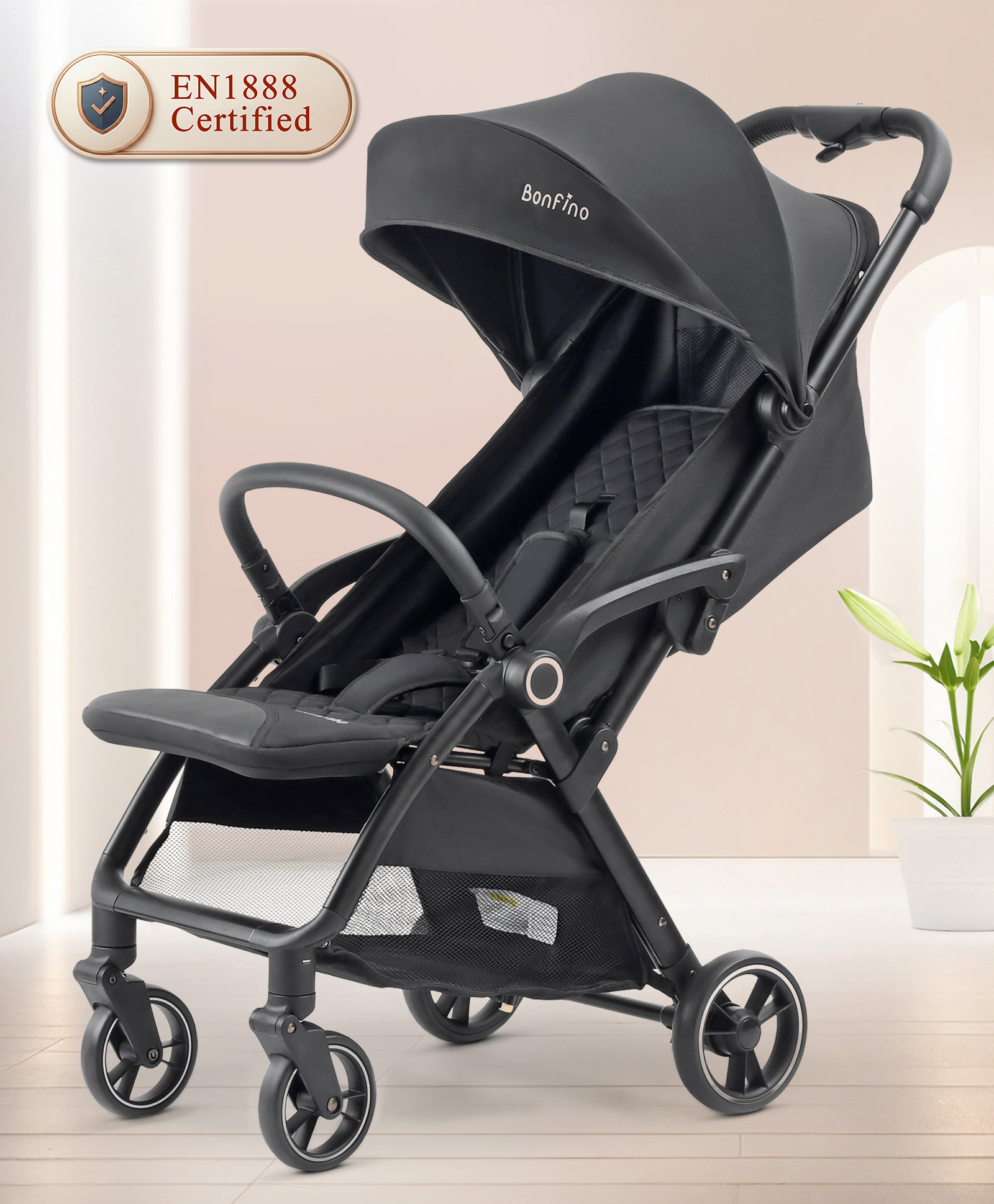 Bonfino Quick Fold Magic Stroller with Premium Melange Fabric and Aluminium Frame - Black-picture-24