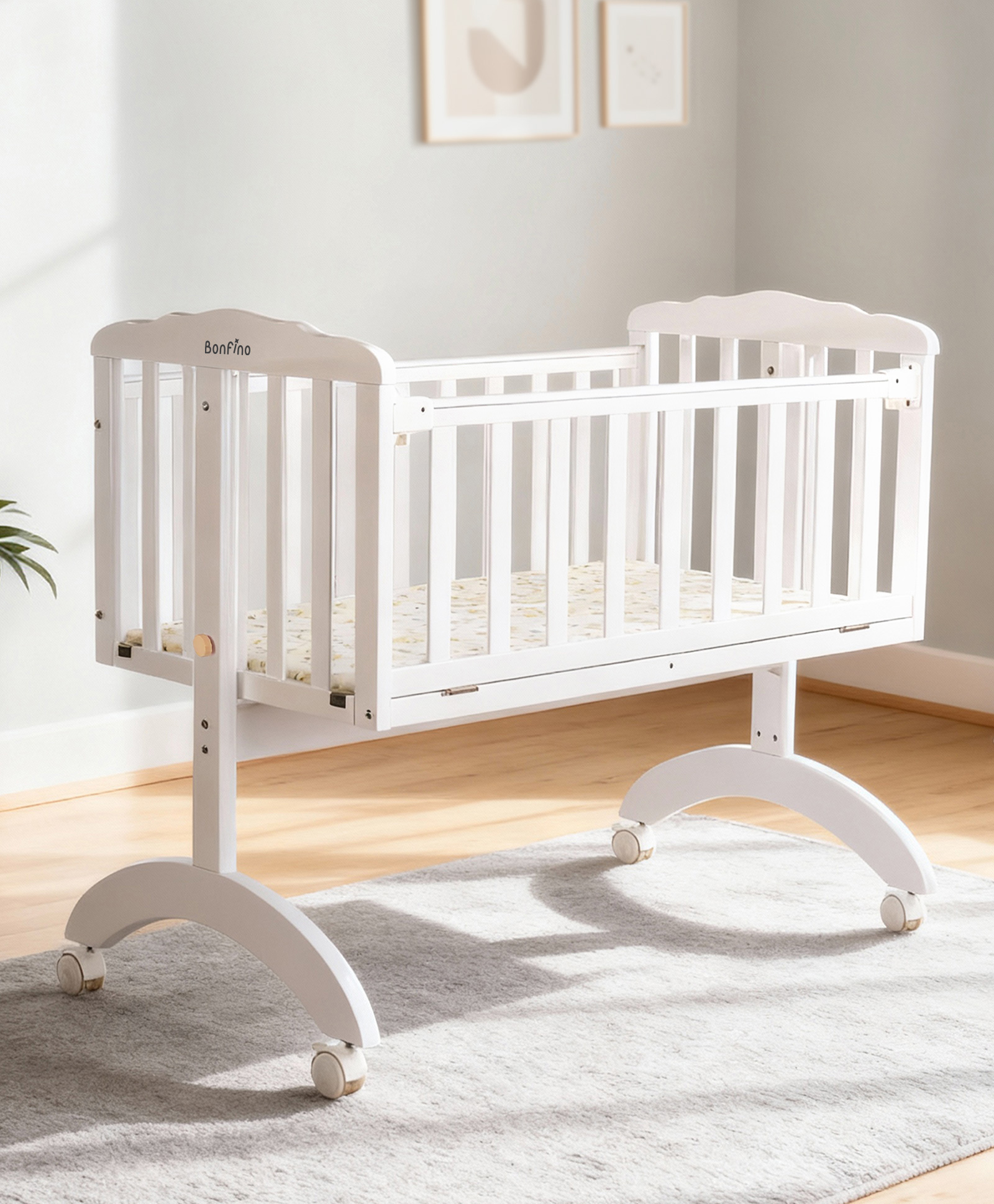 Bonfino Wooden Baby Cradle - White