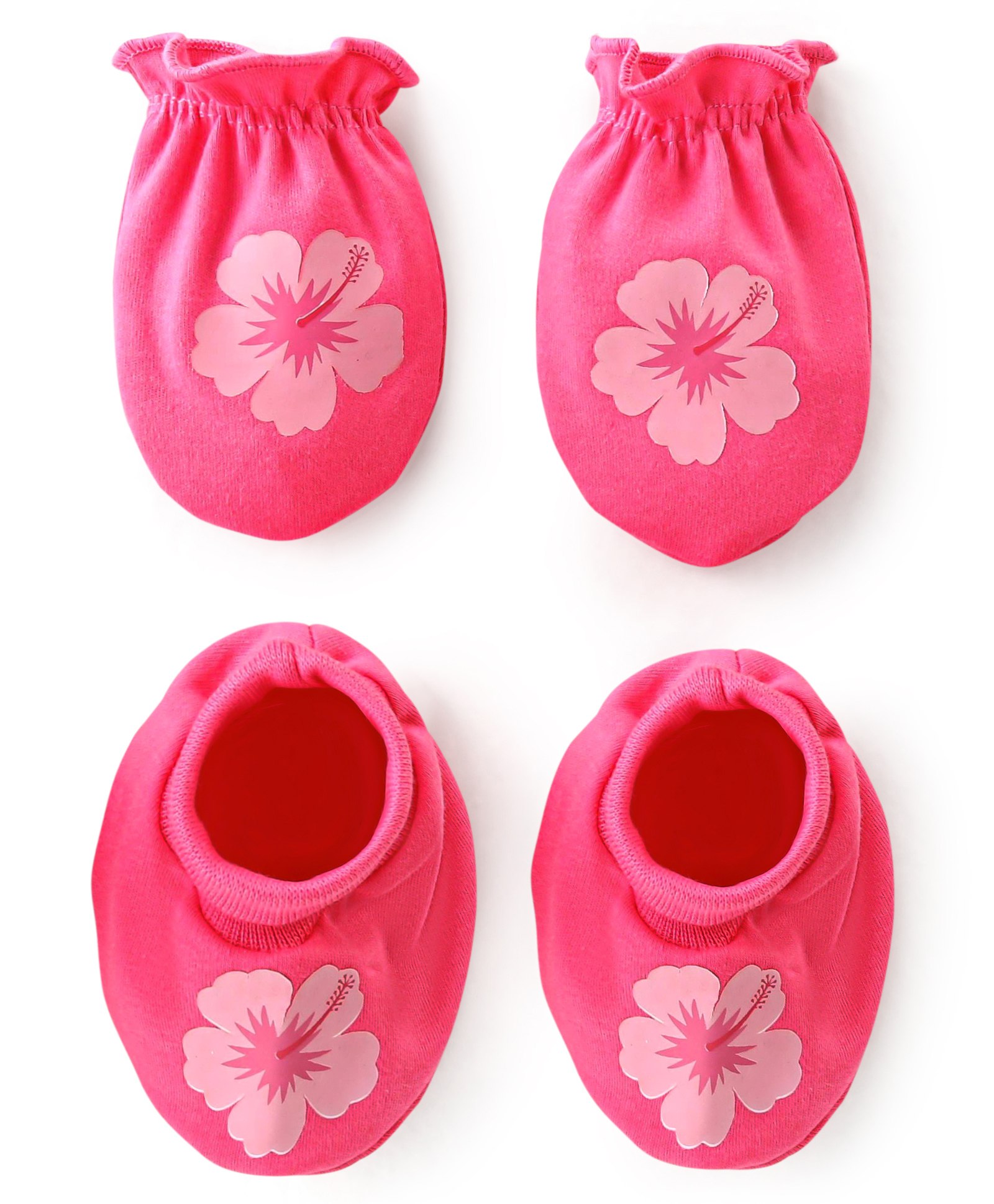 Babyhug 100% Cotton Knit Mittens & Booties Set Floral Print- Pink-image-28