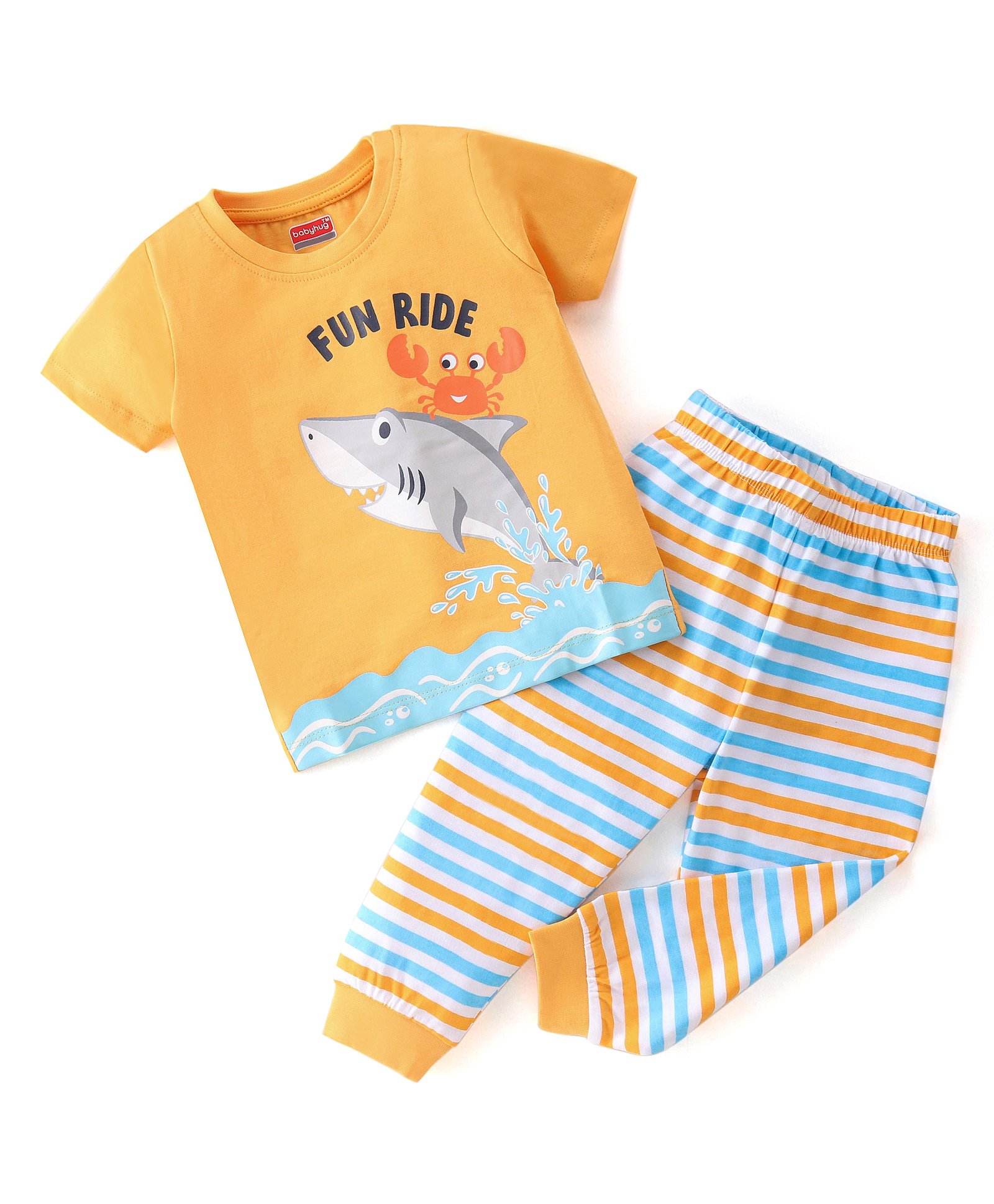Babyhug Cotton Single Jersey Knit Half Sleeves Night Suit with Shark Print - Multicolor-picture-33