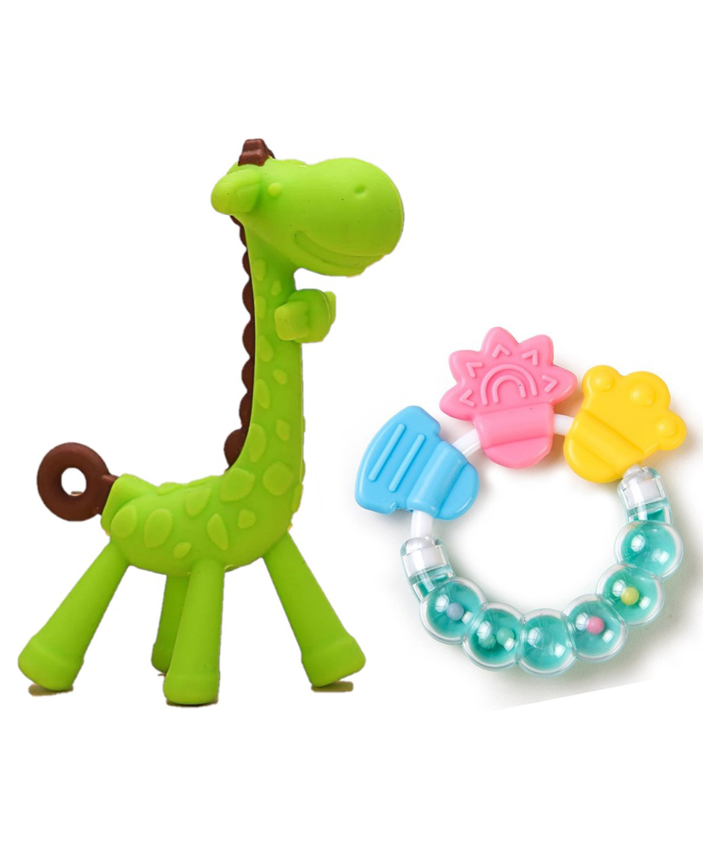 Luvlittle Silicone Combo Of Giraffe Shape & Rattle Handle Teethers - Green-image-29