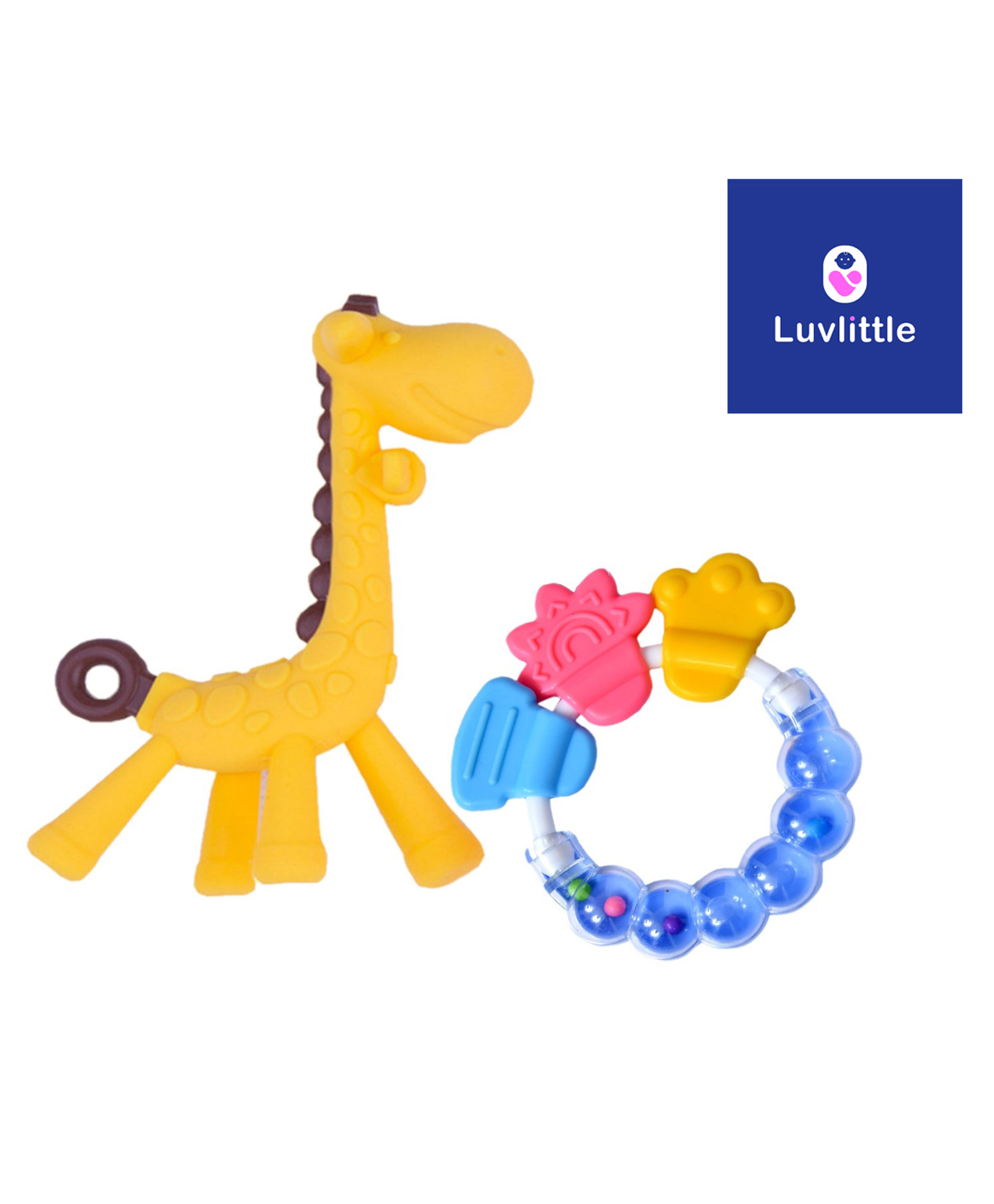 Luvlittle Silicone Combo Of Giraffe Shape & Rattle Handle Teethers - Yellow-image-28