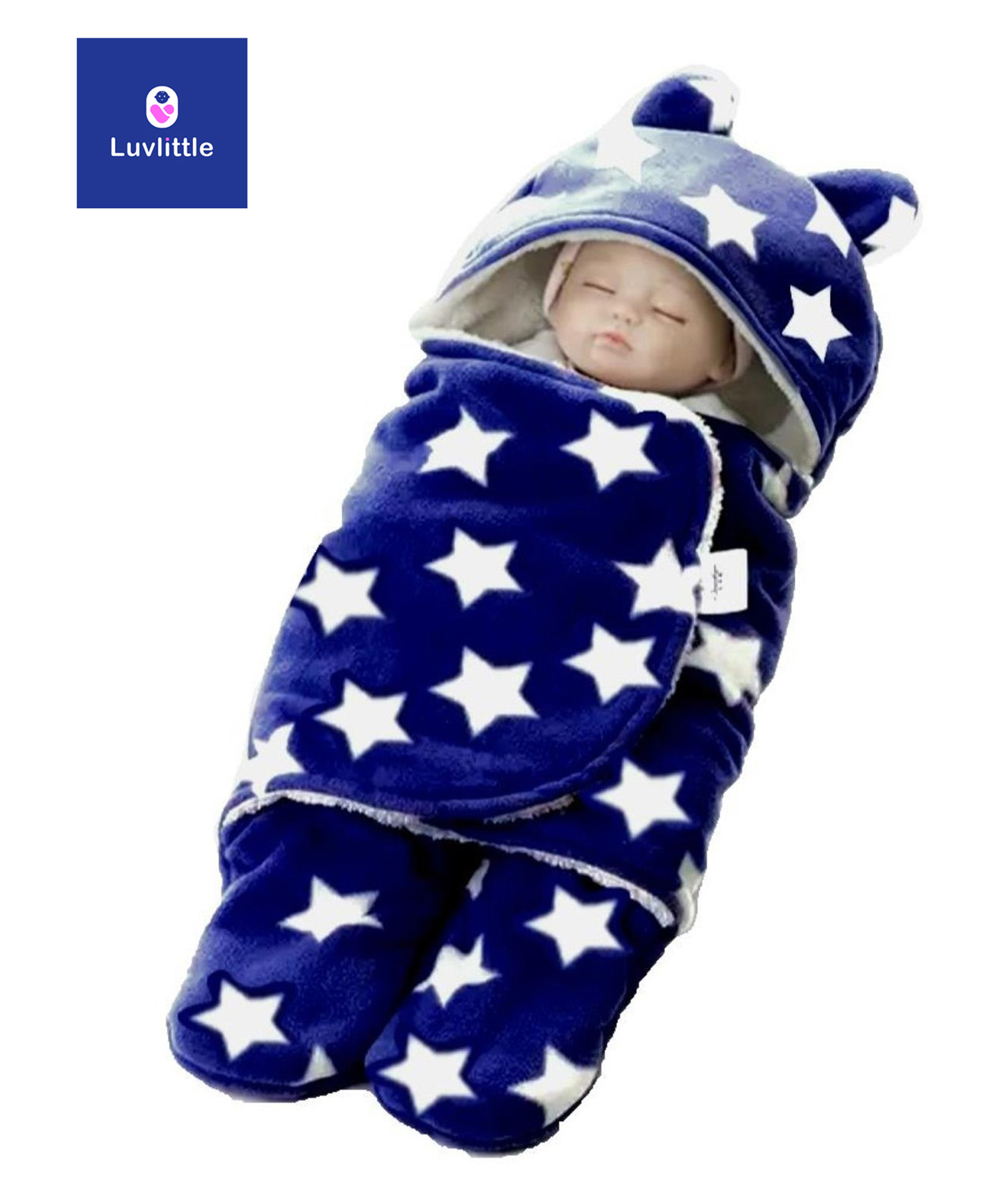 Luvlittle Baby 3-in-1 Fleece Hooded Baby Blanket Wrapper - Navy Blue-picture-27
