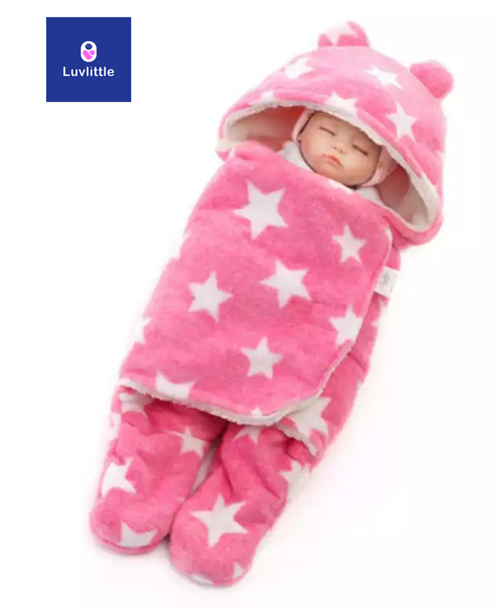 Luvlittle Baby 3-in-1 Fleece Hooded Baby Blanket Wrapper - Pink-picture-24