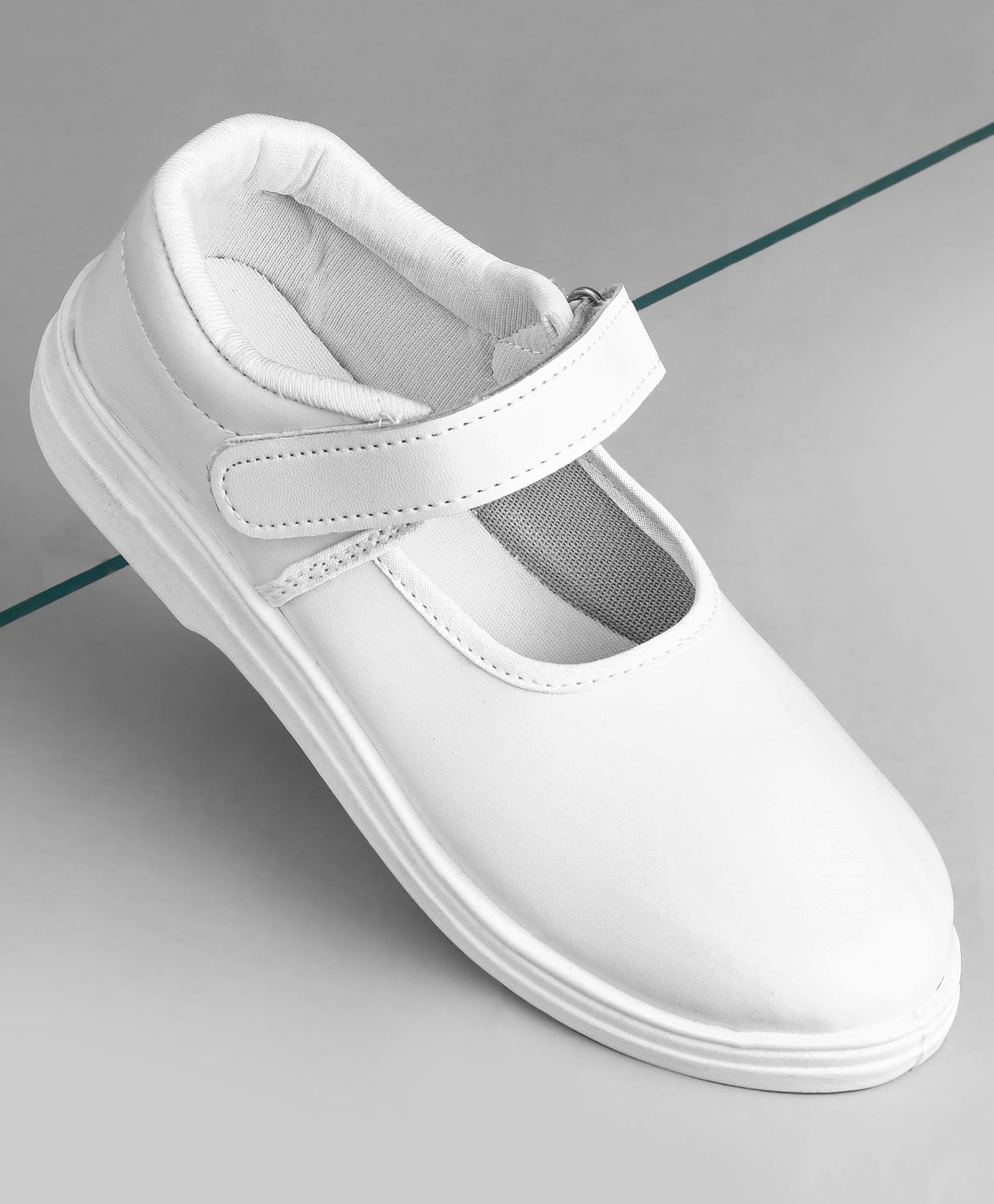 Pine Kids Solid School Shoes with Velcro Closure - White