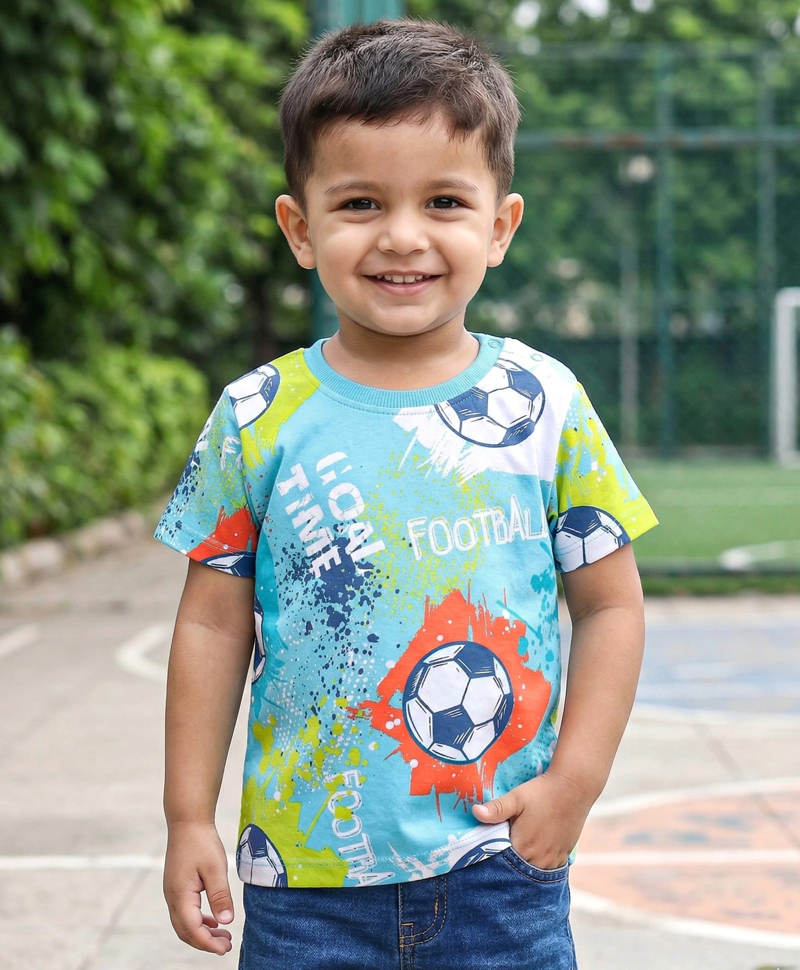 Babyhug Cotton Knit Half Sleeves Football Printed T-Shirt - Blue-picture-21