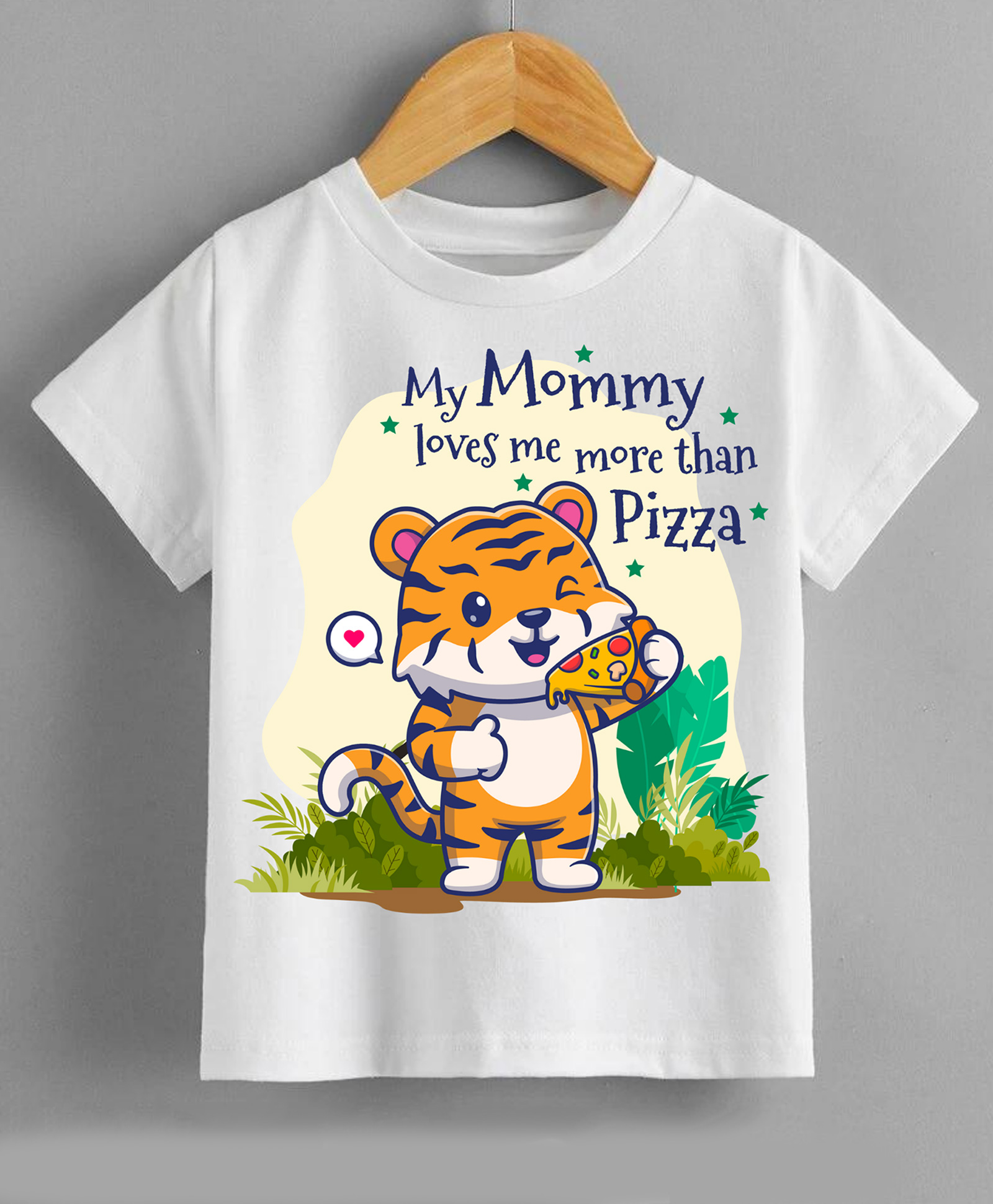 KNITROOT Half Sleeves Mom Loves Me More Than Pizza Printed Tee - White-image-45