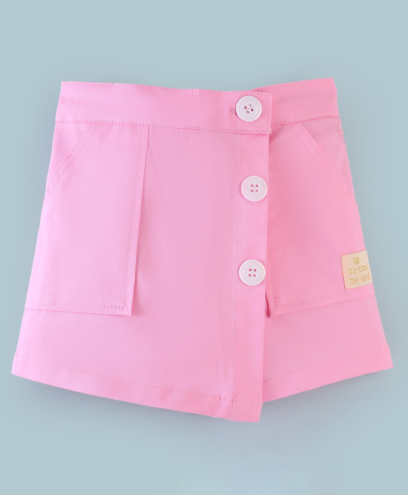 Little Kangaroos Twill Mid Thigh Skorts Faux Button Applique - Pink-picture-22