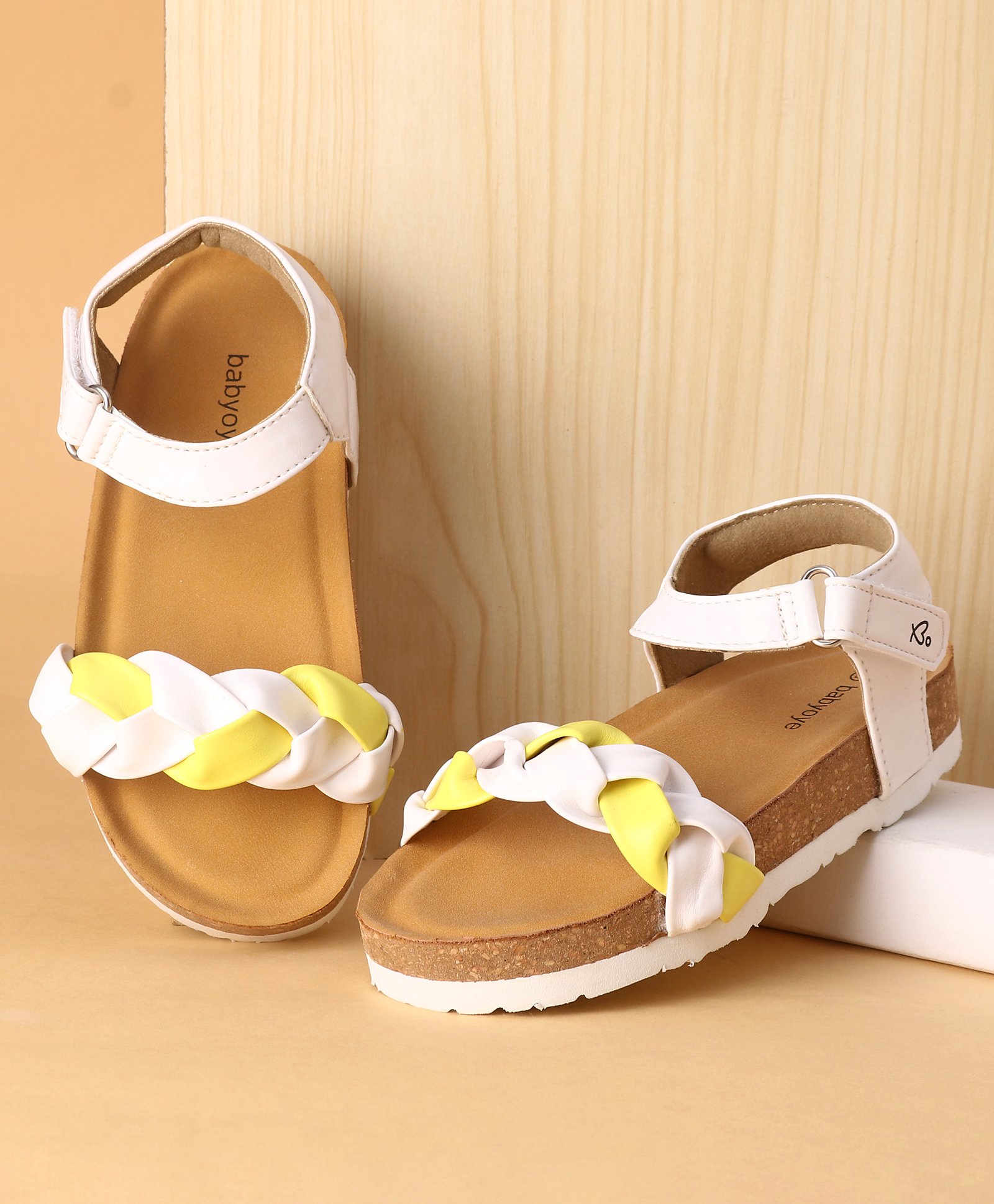 Babyoye Sandals With Velcro Closure & Braid Straps - Yellow-image-35