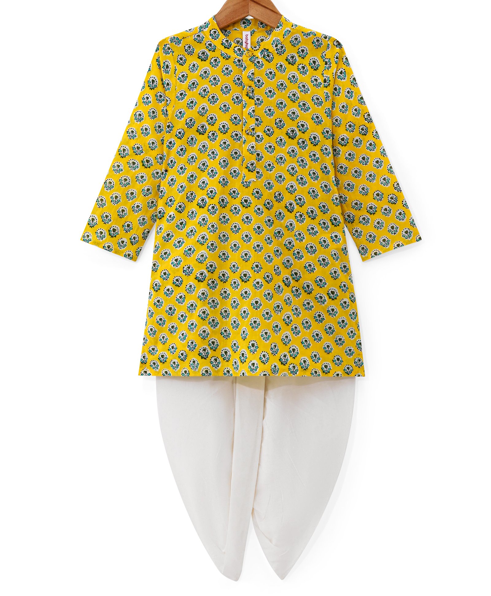 Babyhug 100% Cotton Woven Full Sleeves Kurta and Dhoti Set Floral Print - Yellow-picture-16