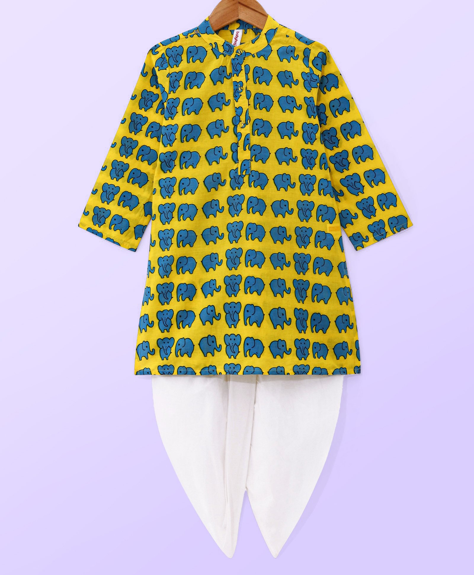 Babyhug 100% Cotton Woven Full Sleeves Kurta & Dhoti Set Elephant Print - Yellow-picture-24