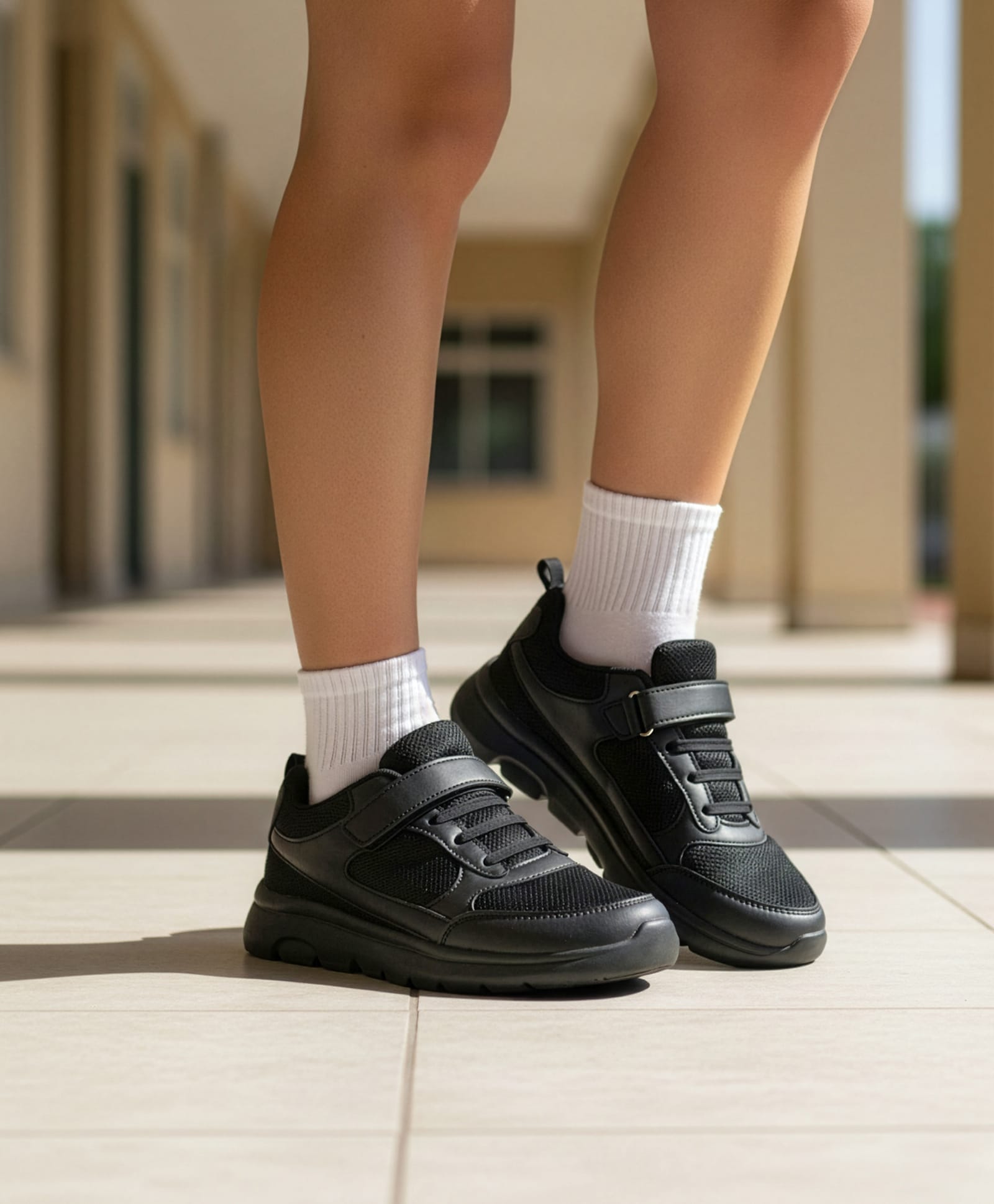 Pine Kids School Shoes with Velcro Closure -  Black