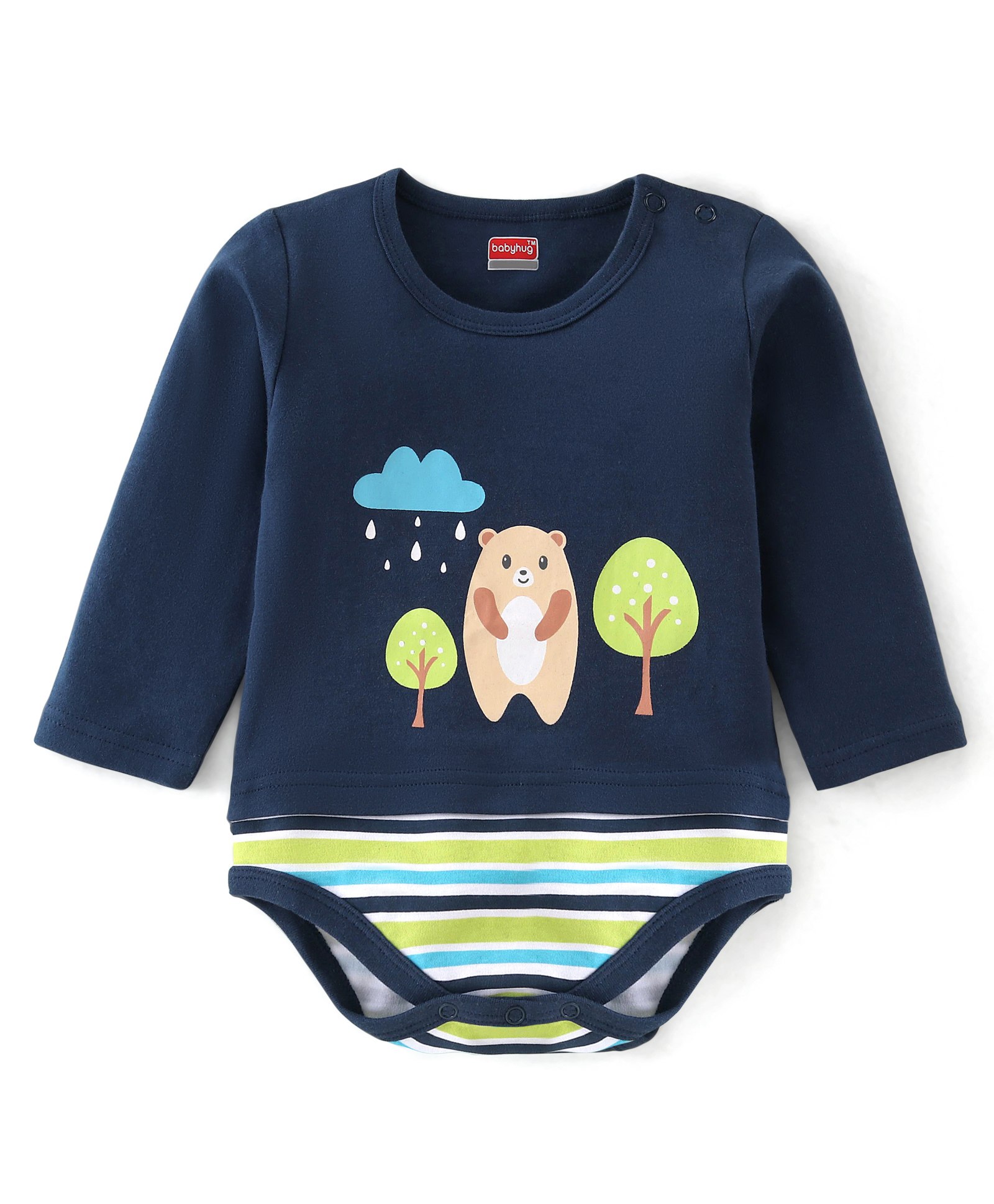 Babyhug 100% Cotton Knit Full Sleeves Onesie with Bear Print - Navy Blue-picture-11