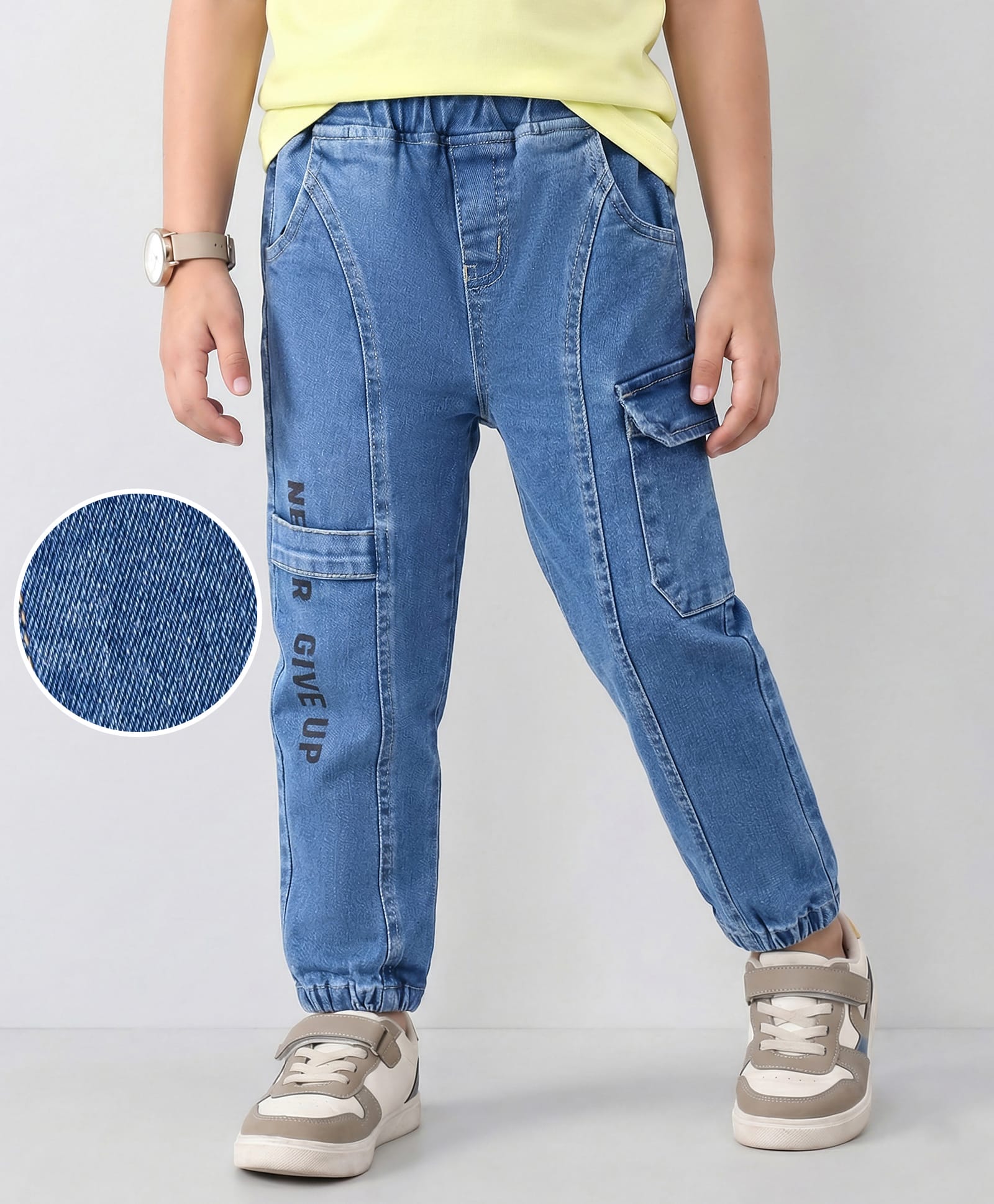 mark & mia Kookie Kids Full Length Cut & Sew Denim Jeans with Text  Graphics & Pocket Detailing -  Blue-picture-11
