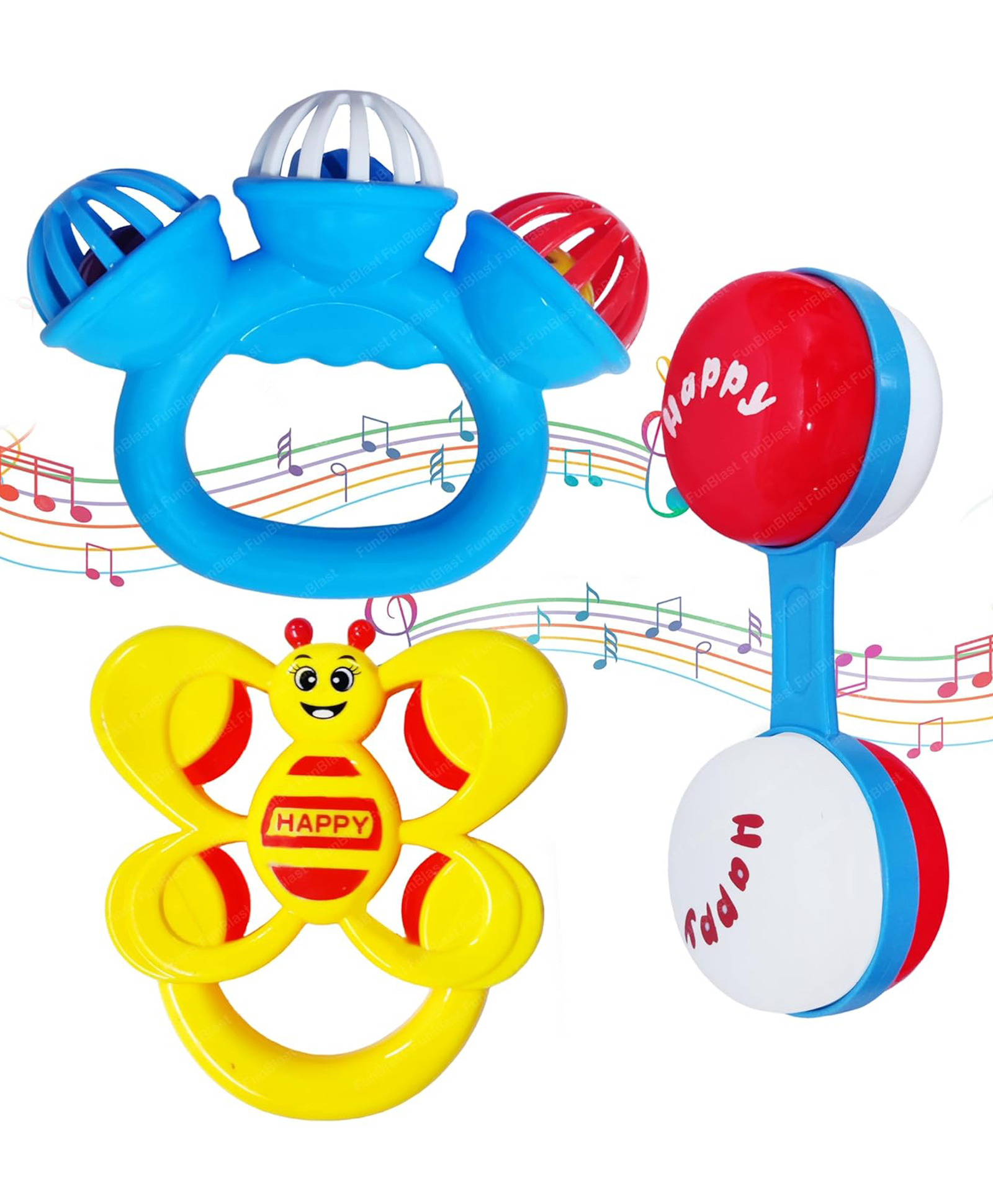 FunBlast Colourful Attractive Sound Rattles for Babies  3 Pcs Multicolor-picture-28