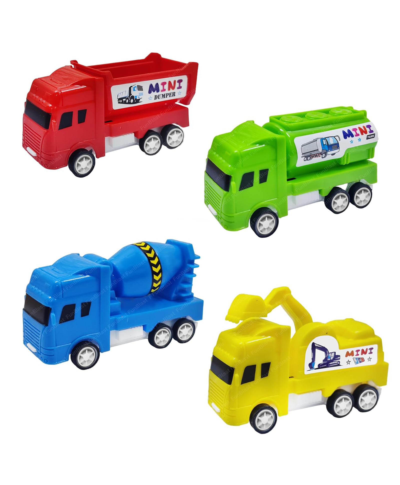 FunBlast Pull Back Construction Vehicles Mini Truck Toys Set of 4 - Multicolor-picture-14