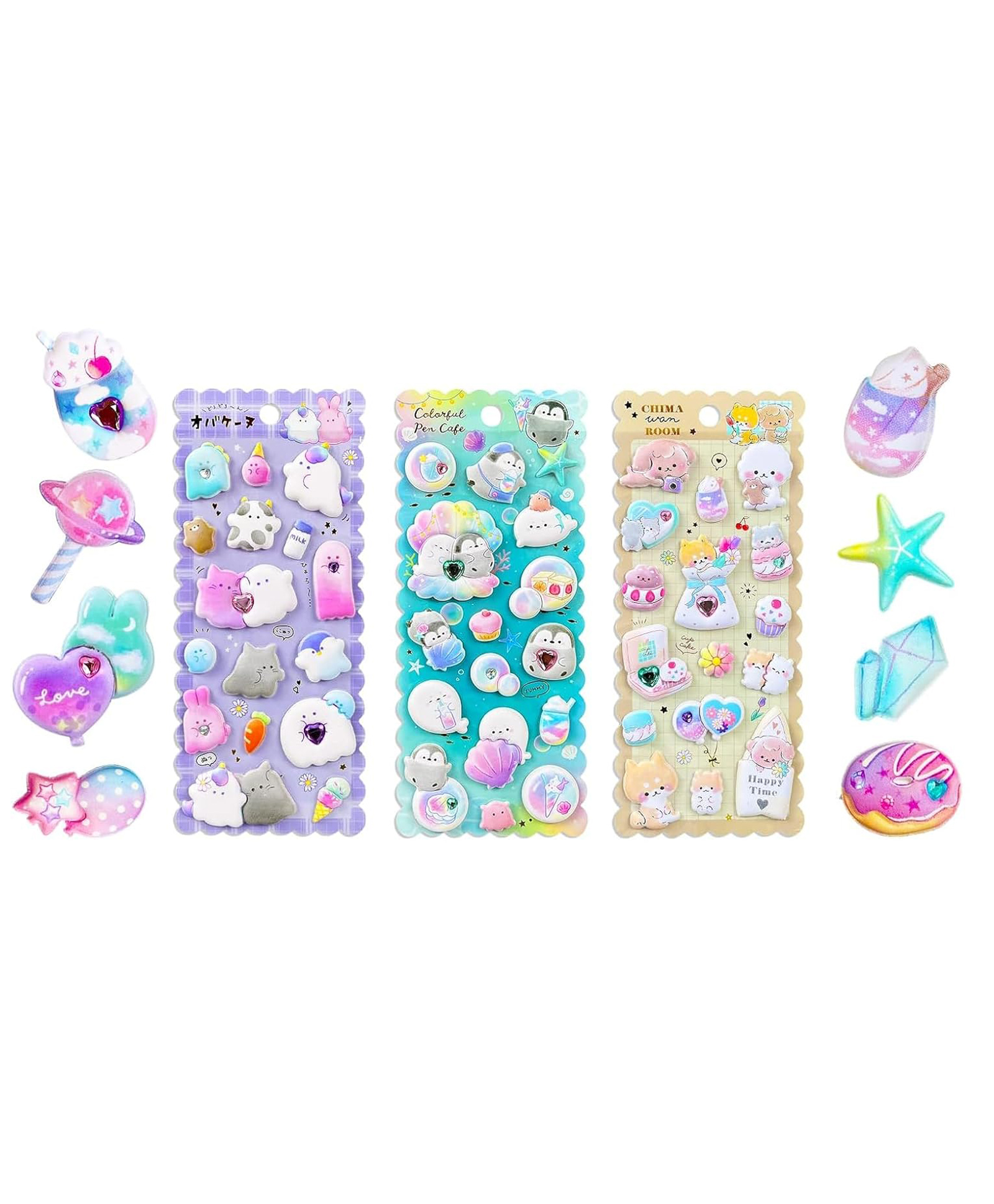 FunBlast Cute Kawaii Puffy Stickers Set  Pack of 3 Sheets Multicolor-picture-19