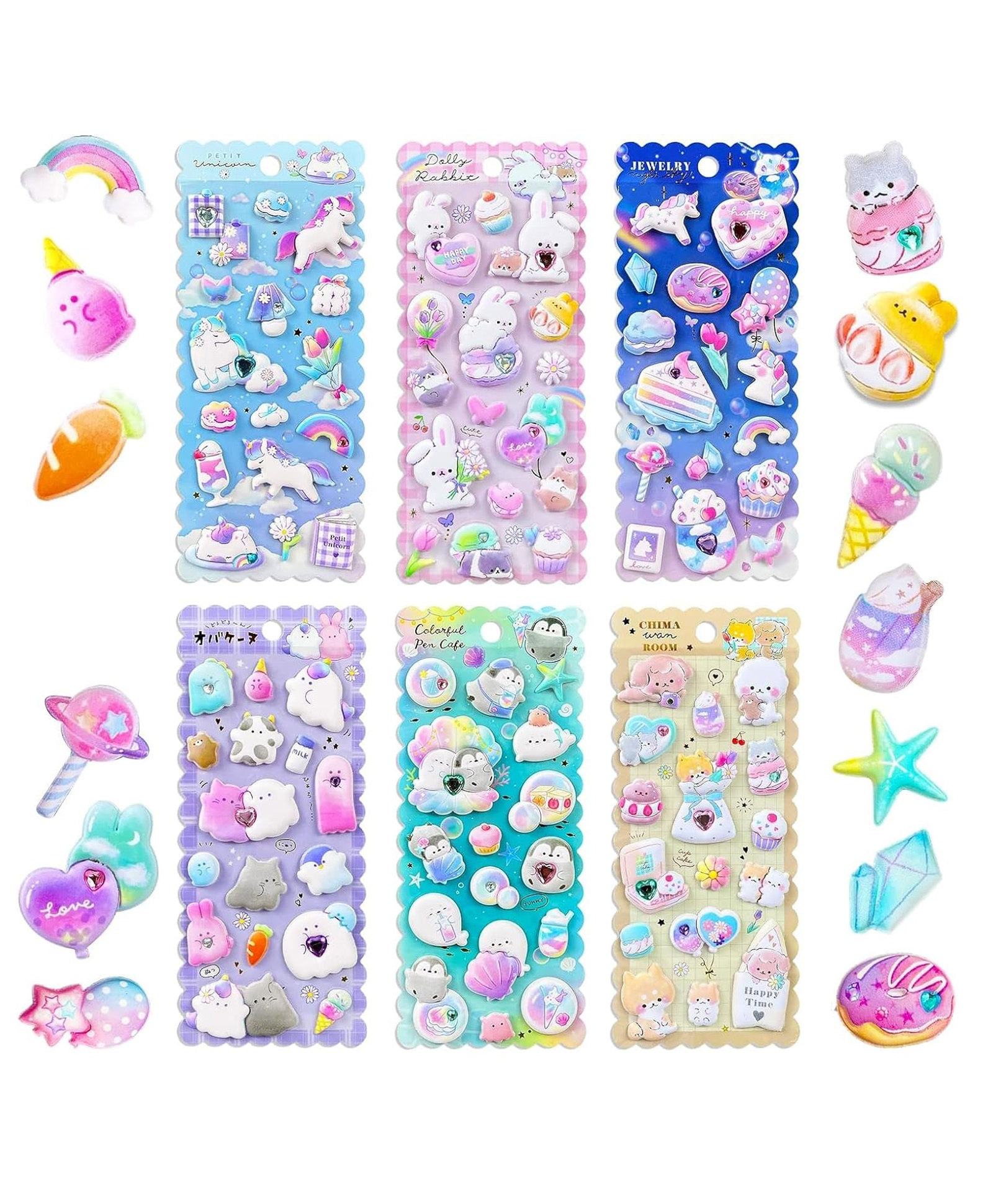 FunBlast Cute Kawaii Puffy Stickers Set  Pack of 6 Sheets Multicolor-image-40