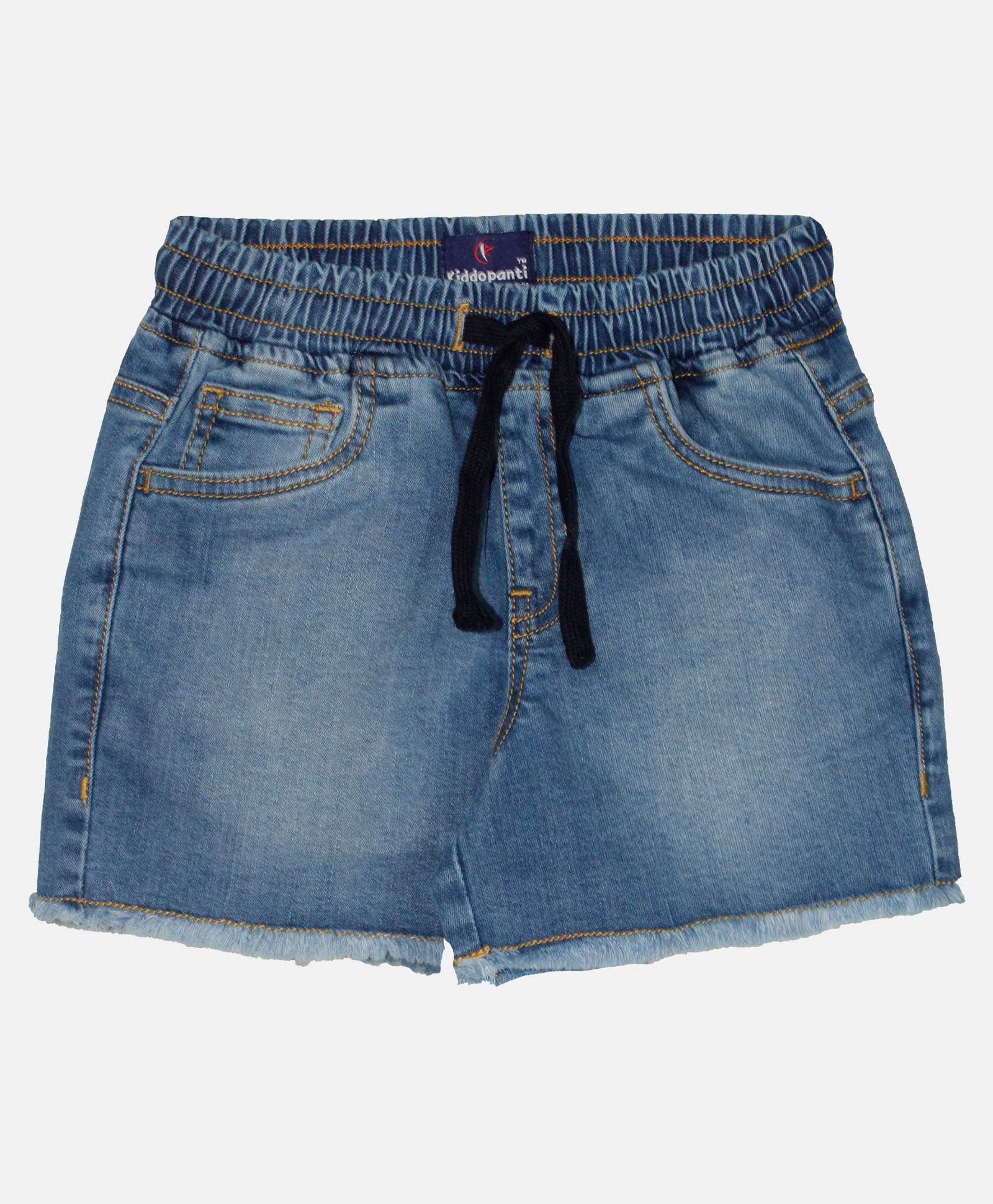 Kiddopanti Denim Shorts With Draw Cord and Heart Design Sequin Embellished Back Pocket - Blue-image-17