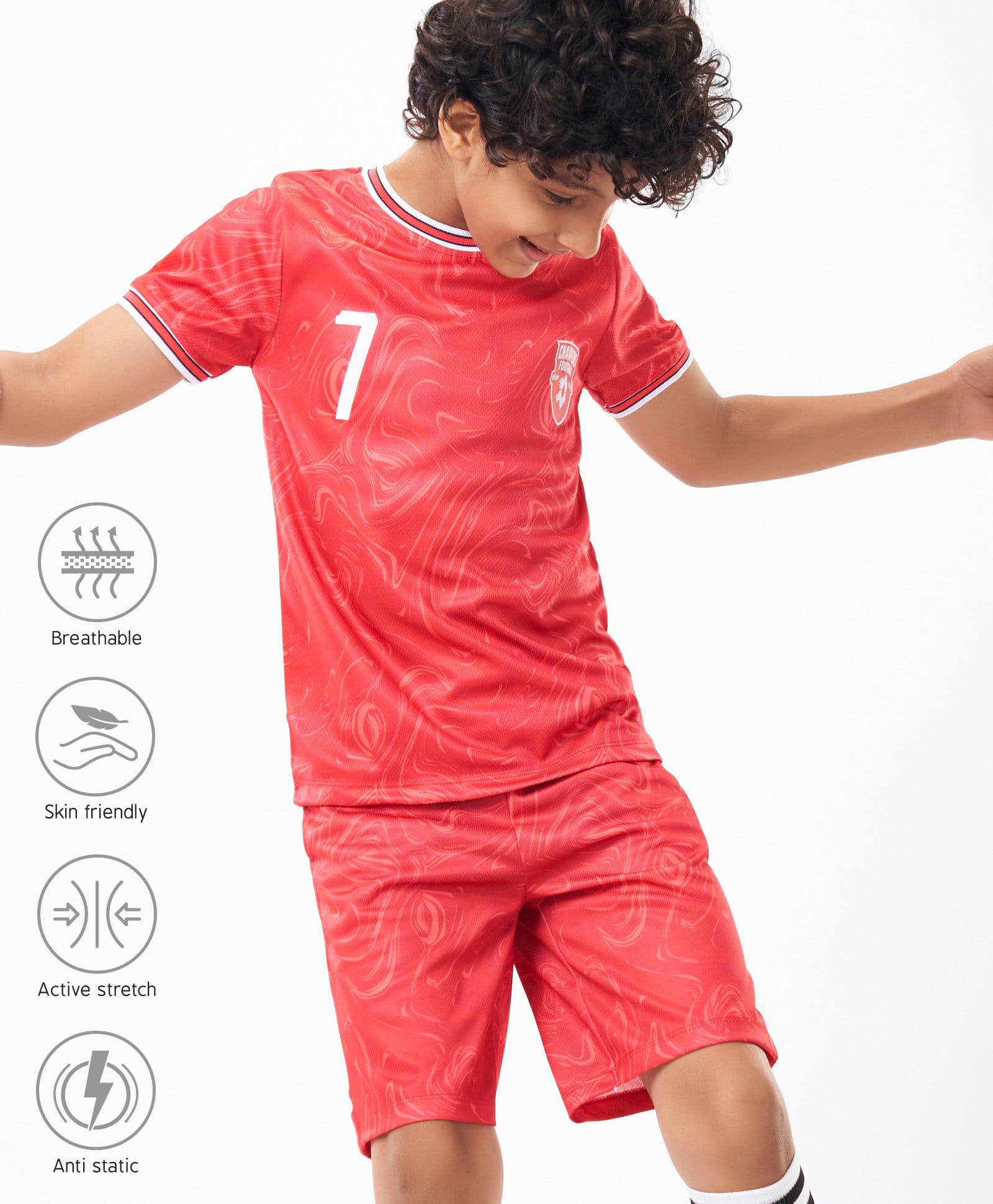 Pine Active Knit Half Sleeves Athleisure T-Shirt & Shorts Set Text & Number Print - Red