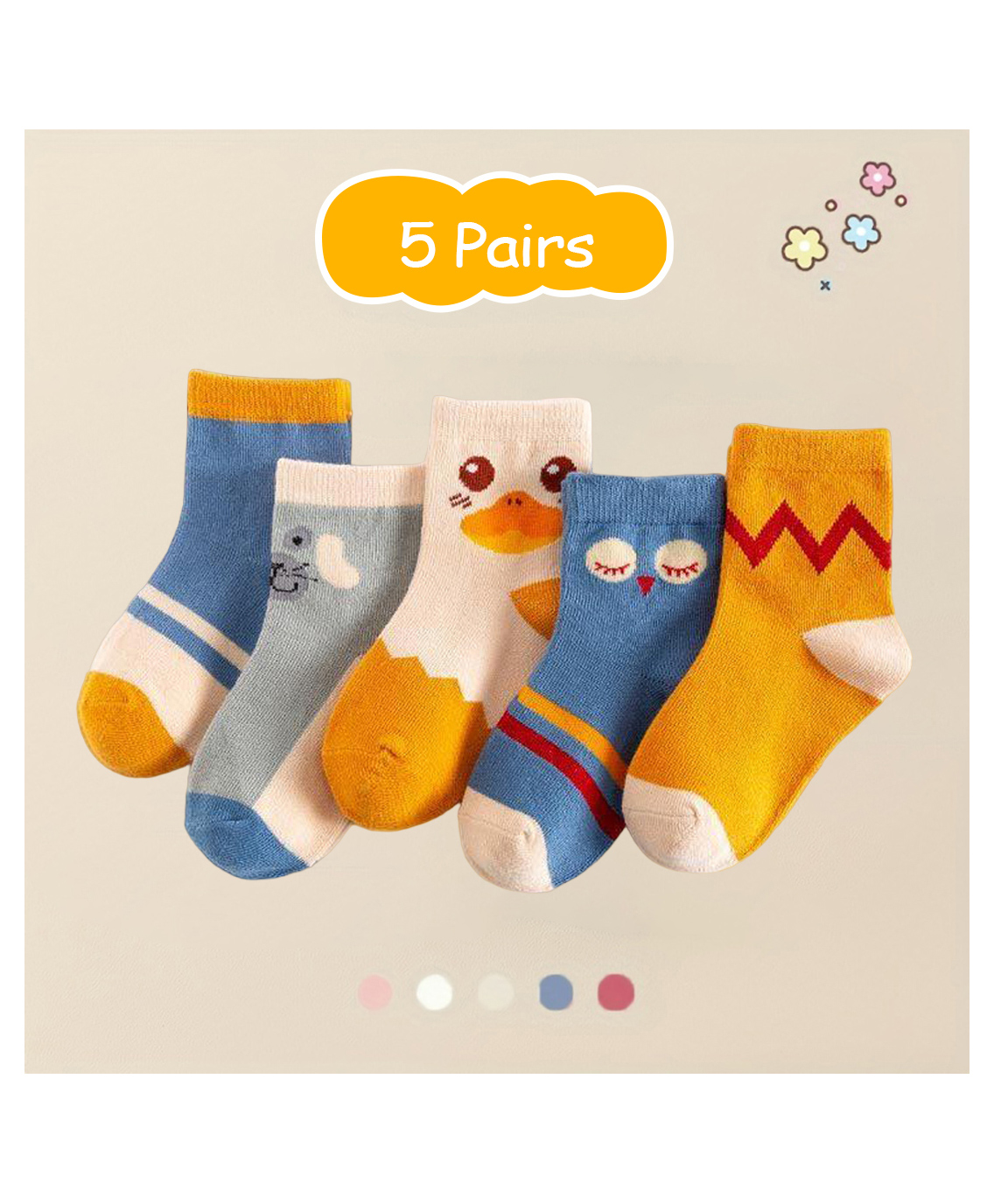 SYGA 5 Pairs Socks Baby Autumn And Winter Cotton Socks, Baby Mid-Calf Socks 2-5 Year baby