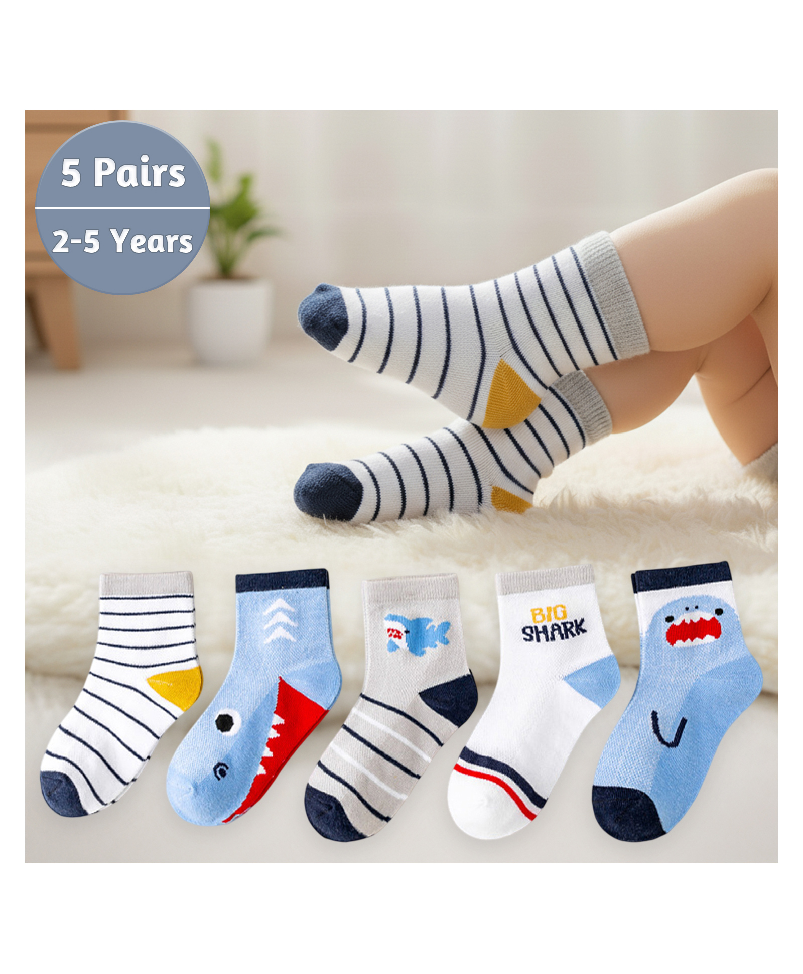 SYGA 5 Pairs Socks Baby Autumn And Winter Cotton Socks, Baby Calf Socks 9M - 24M-image-11