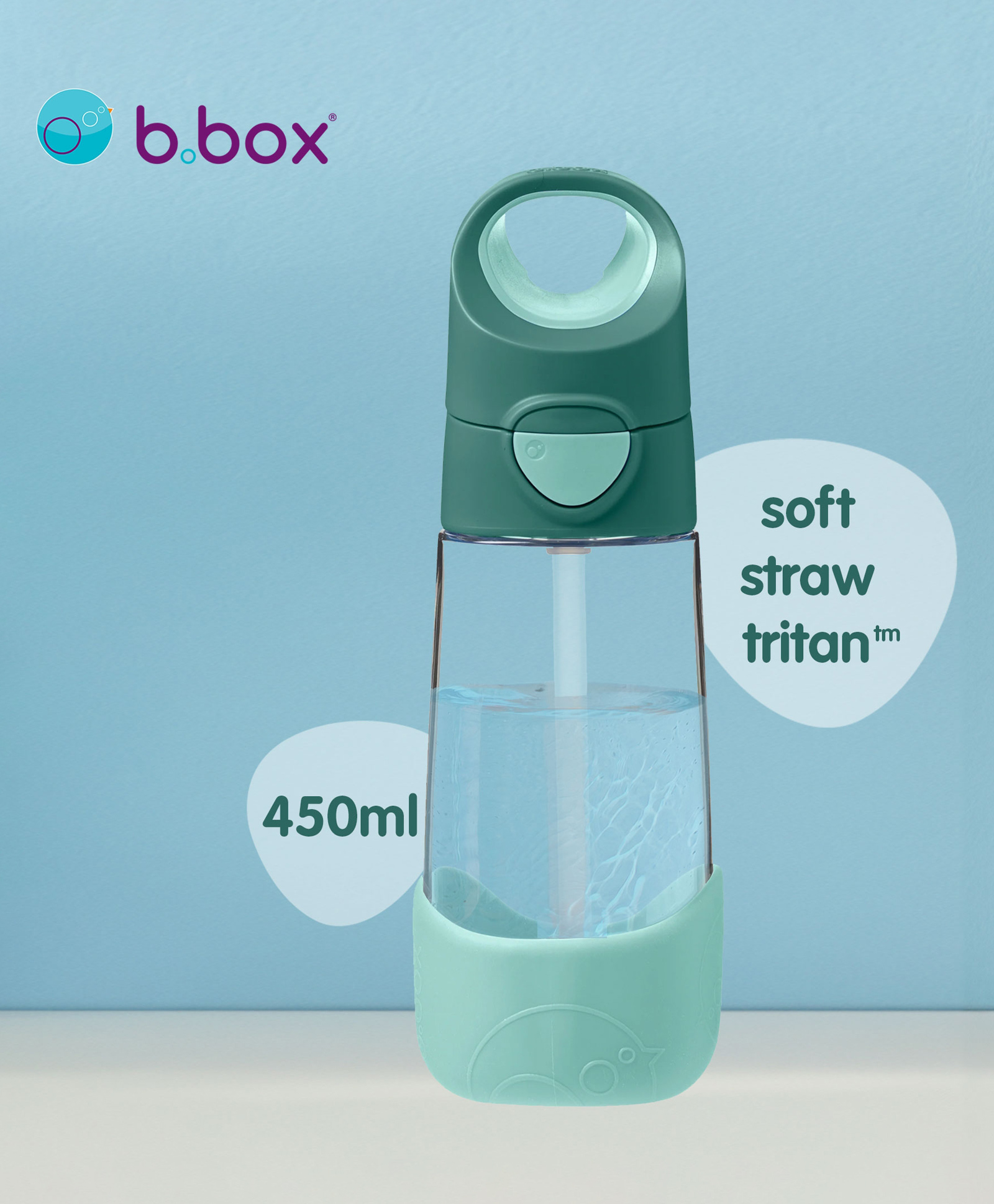 b.box Tritan Straw Drink Bottle 450ml - Emerald Forest Green-picture-2