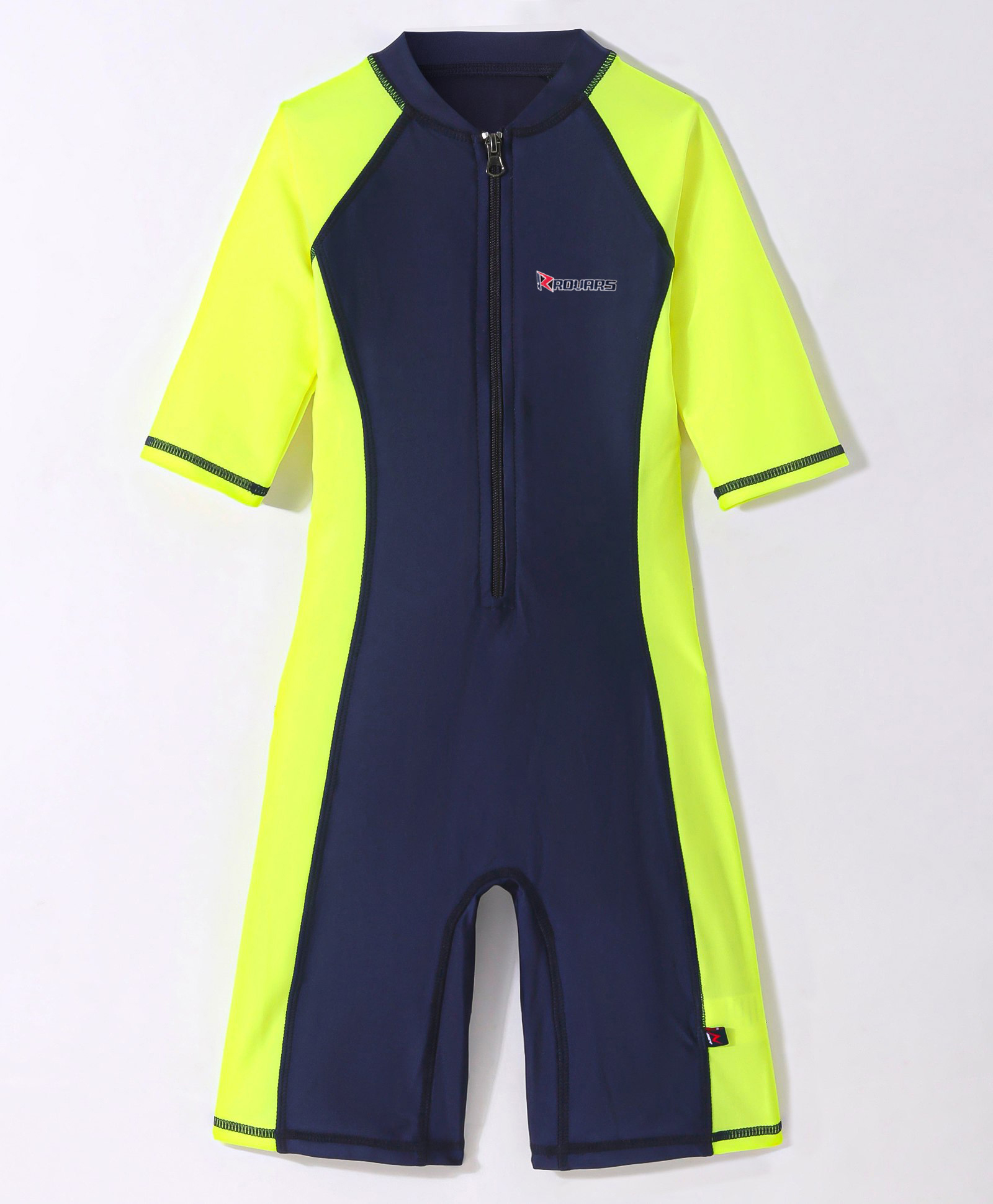 ROVARS Cotton Lycra Half Sleeves Legged Diving Swim Suit - Navy Yellow-image-7