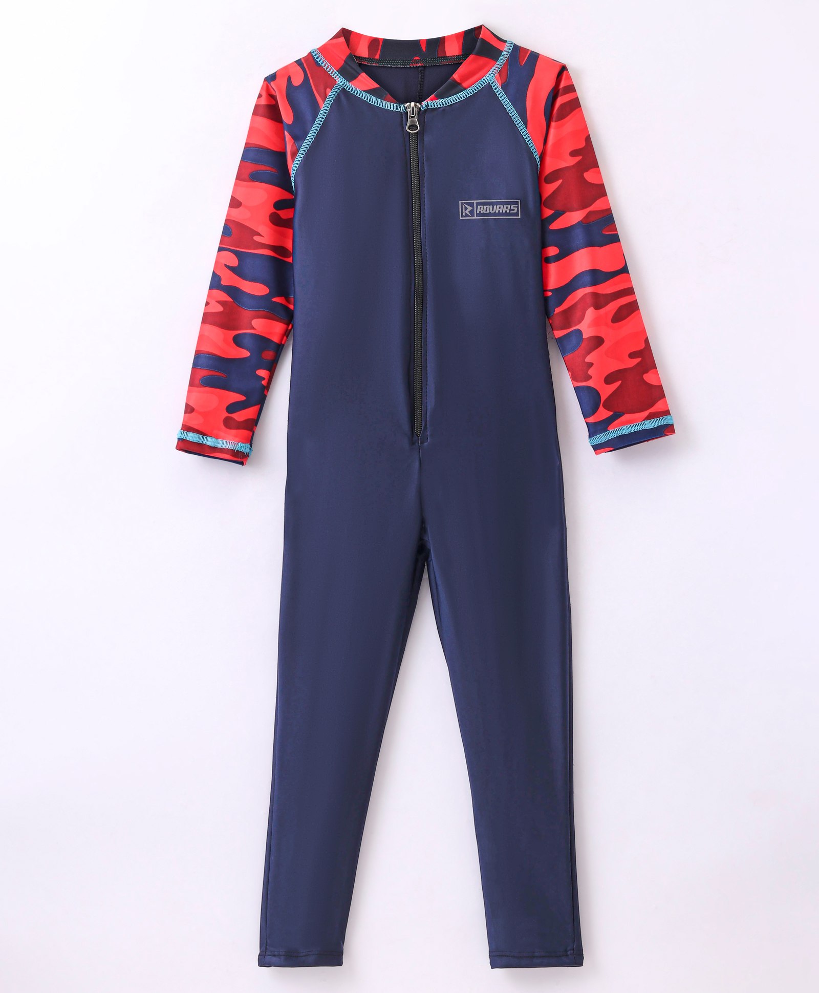 Rovars Cotton Lycra Full Sleeves Body Swimsuit Camouflage Print - Navy Blue