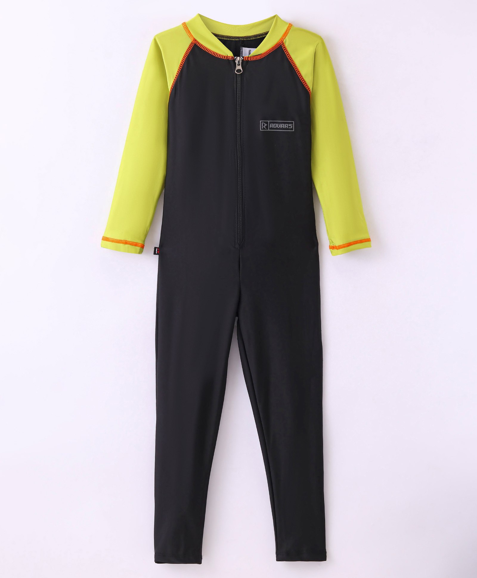 Rovars Cotton Lycra Full Sleeves Solid Color Body Swimsuit - Black & Lemon Yellow-picture-25