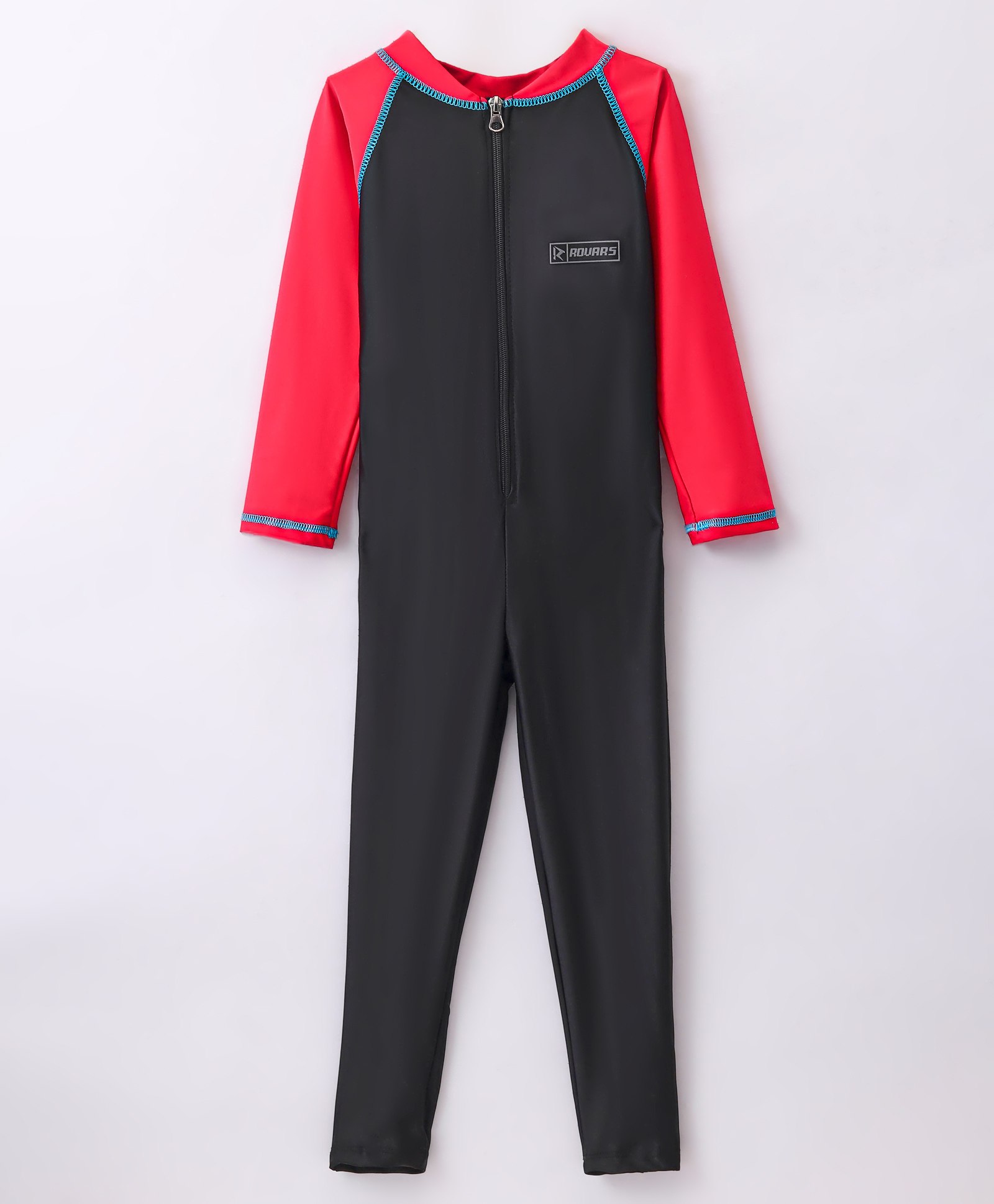 Rovars Cotton Lycra Full Sleeves Solid Color Body Swimsuit - Black & Red-picture-29