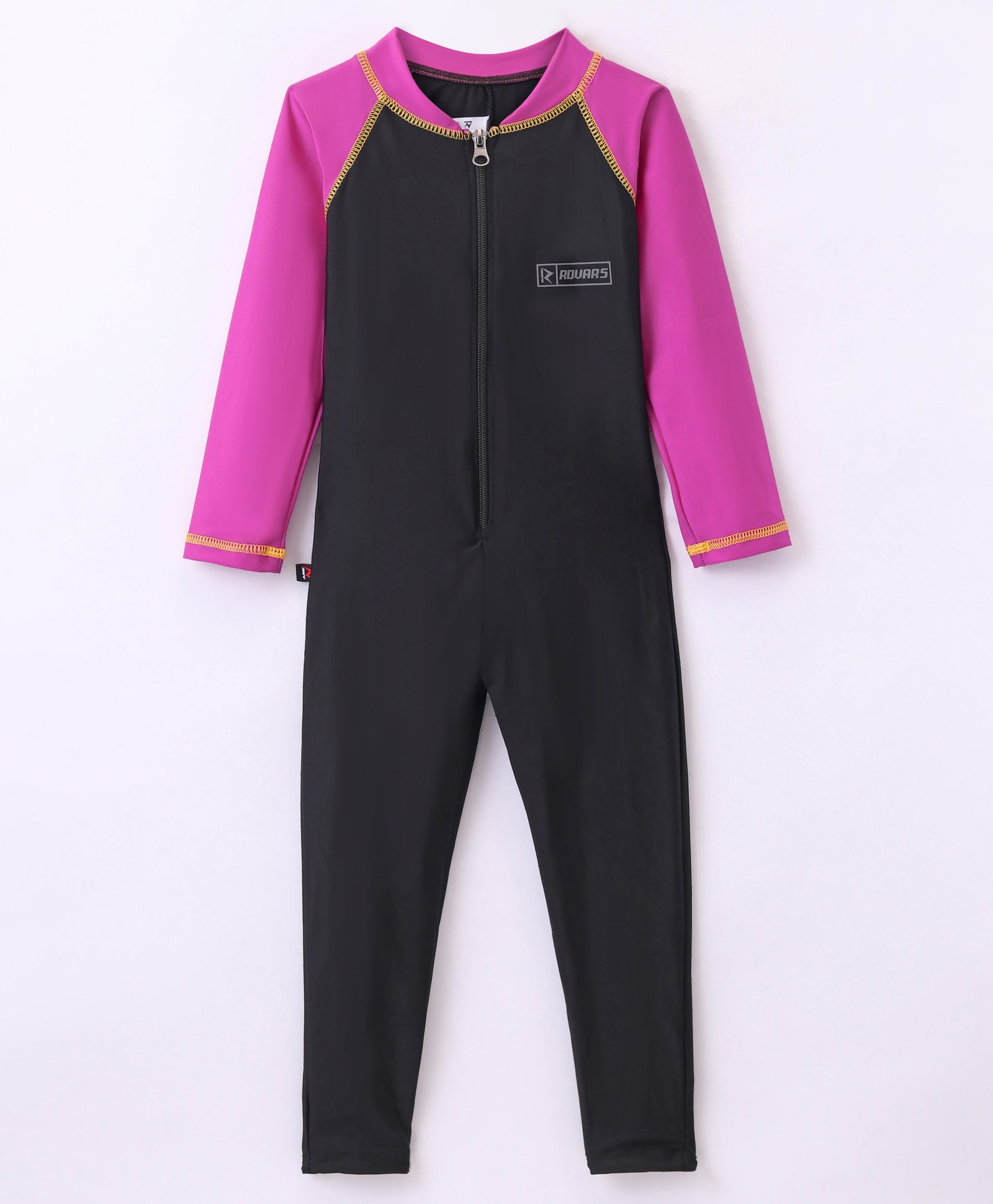 Rovars Cotton Lycra Full Sleeves Solid Color Body Swimsuit - Black & Purple-picture-10