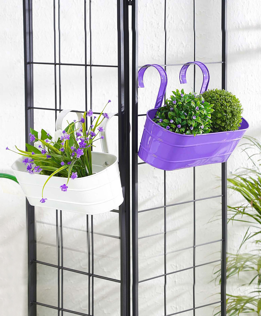 Green Girgit Oval Railing Planter Large Purple & white - Set of two-picture-23