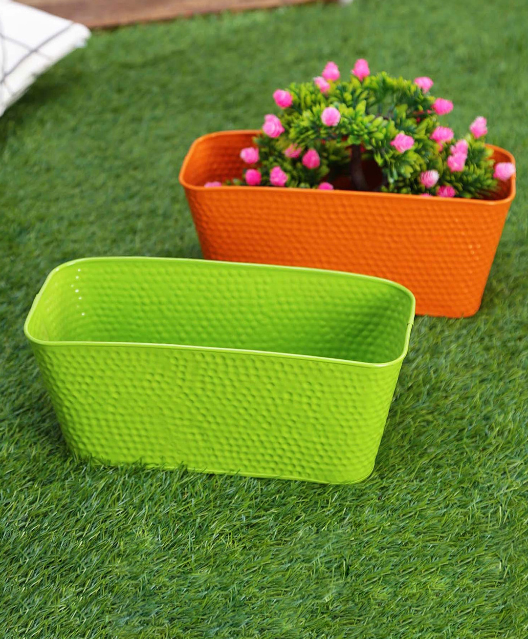Green Girgit Embossed Pot Green & Orange - Set of Two-picture-24