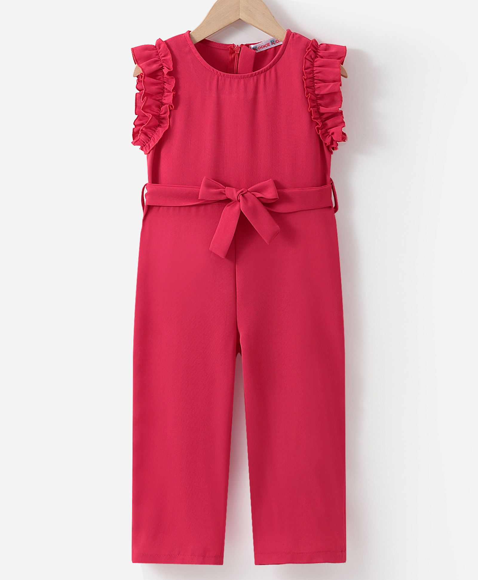 Kookie Kids Frill Sleeves Solid Color Jumpsuit - Red-picture-20