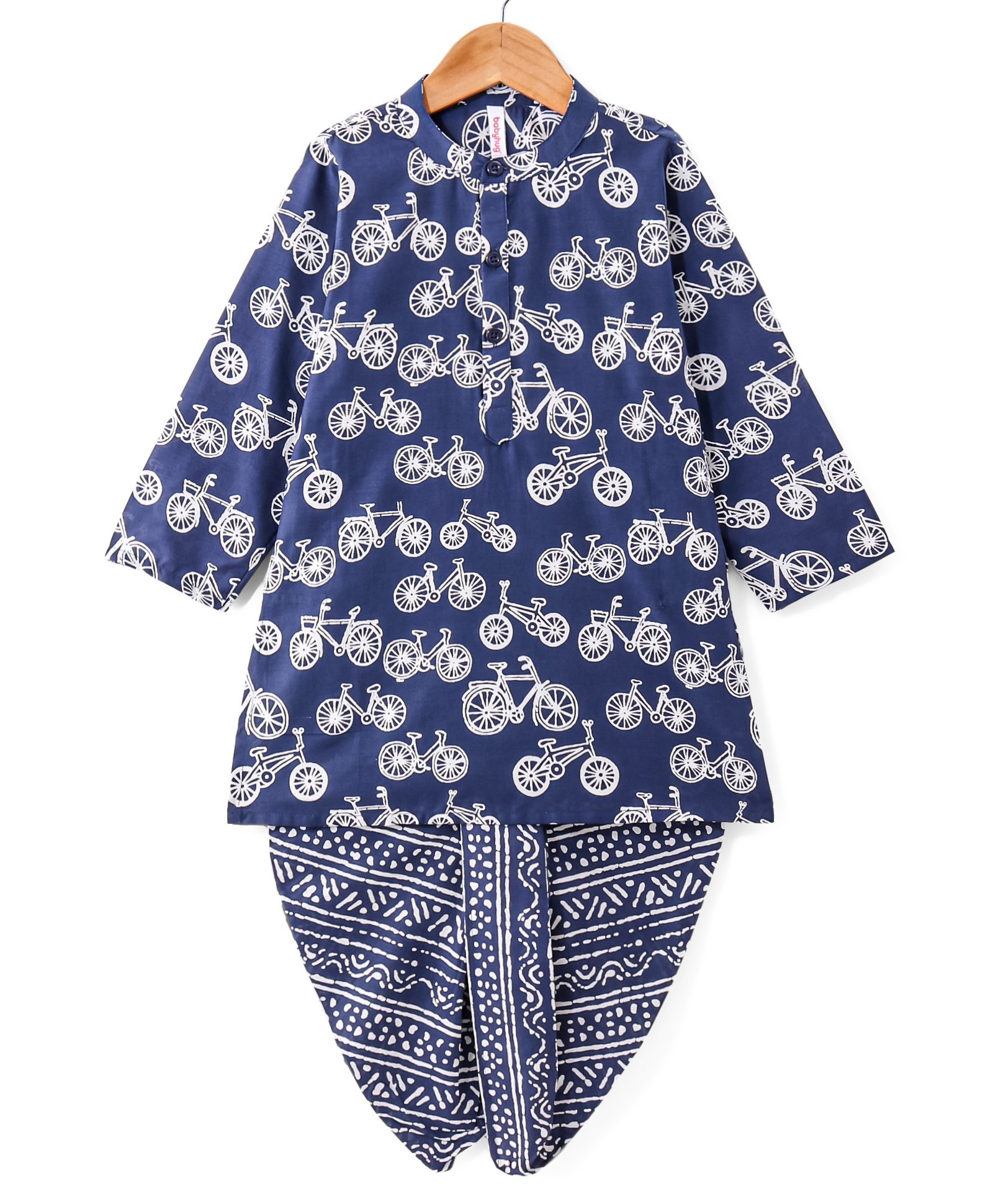 Babyhug 100% Cotton Woven Full Sleeves Kurta & Dhoti Set With Cycle Print - Indigo-picture-15